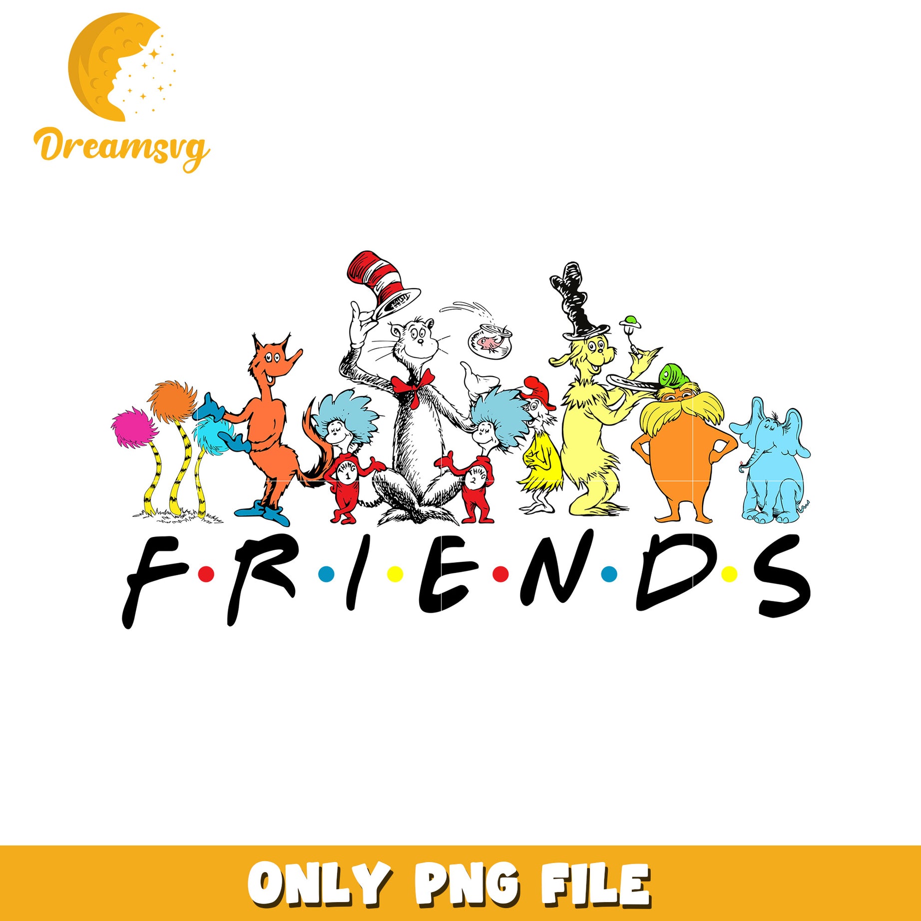 Cat in the hat friends png, dr seuss cast png, friends png