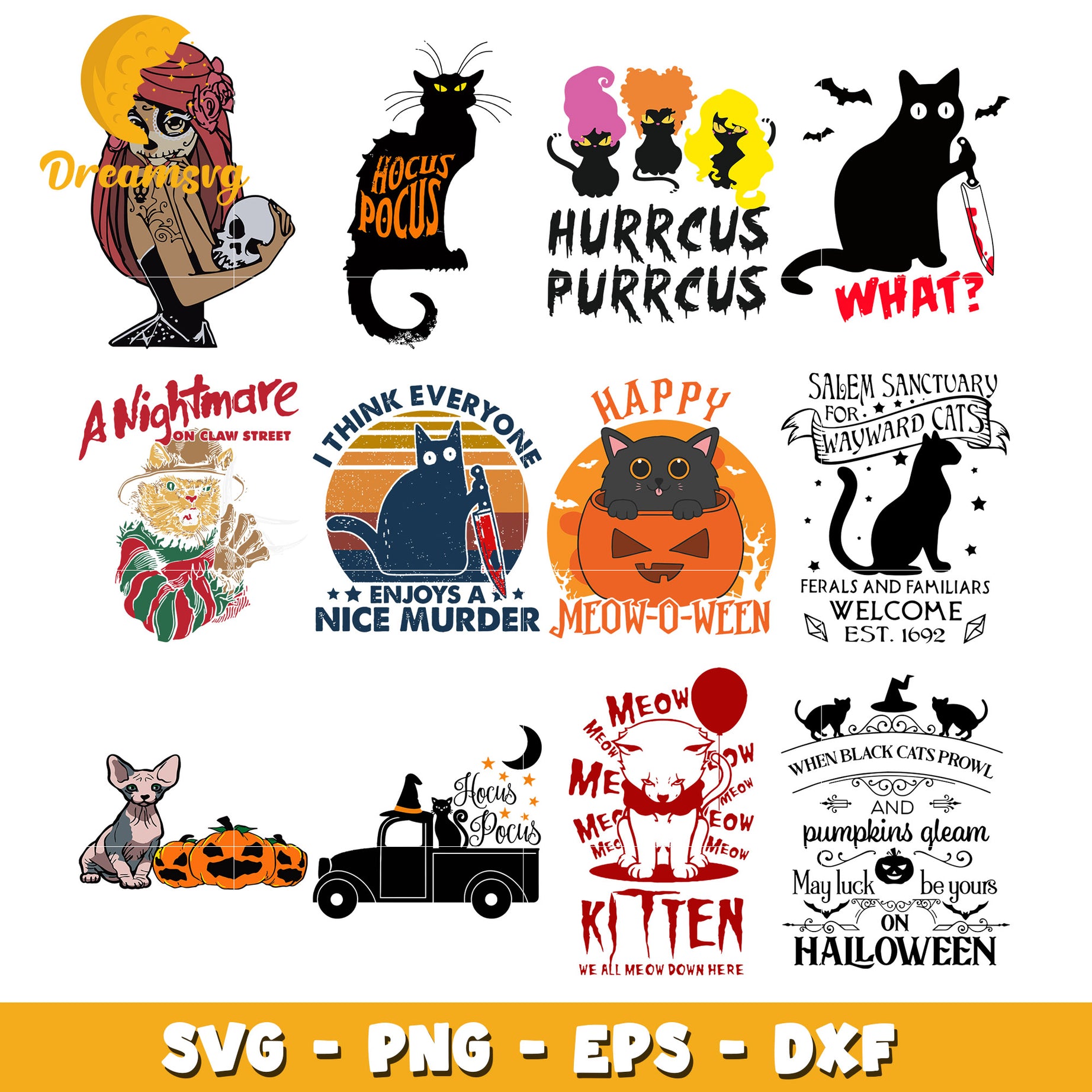 A nightmare on claw street bundle svg, happy meow-o-ween svg