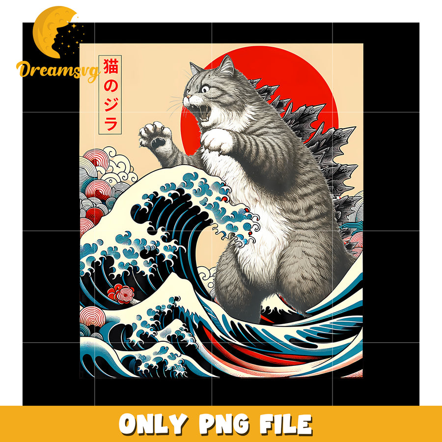 Catzilla Cat Japanese Art png, cartoon characters png, funny cat png