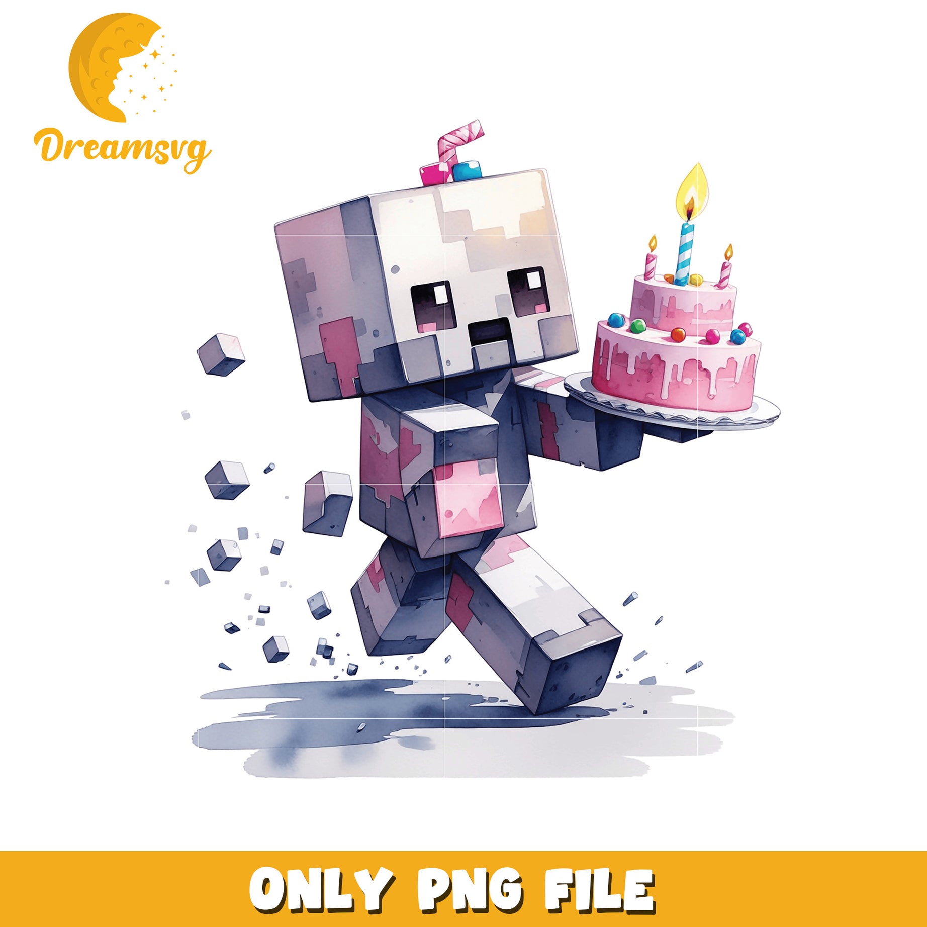 Celebrate with Minecraft Cake Character, Fun PNG File Download