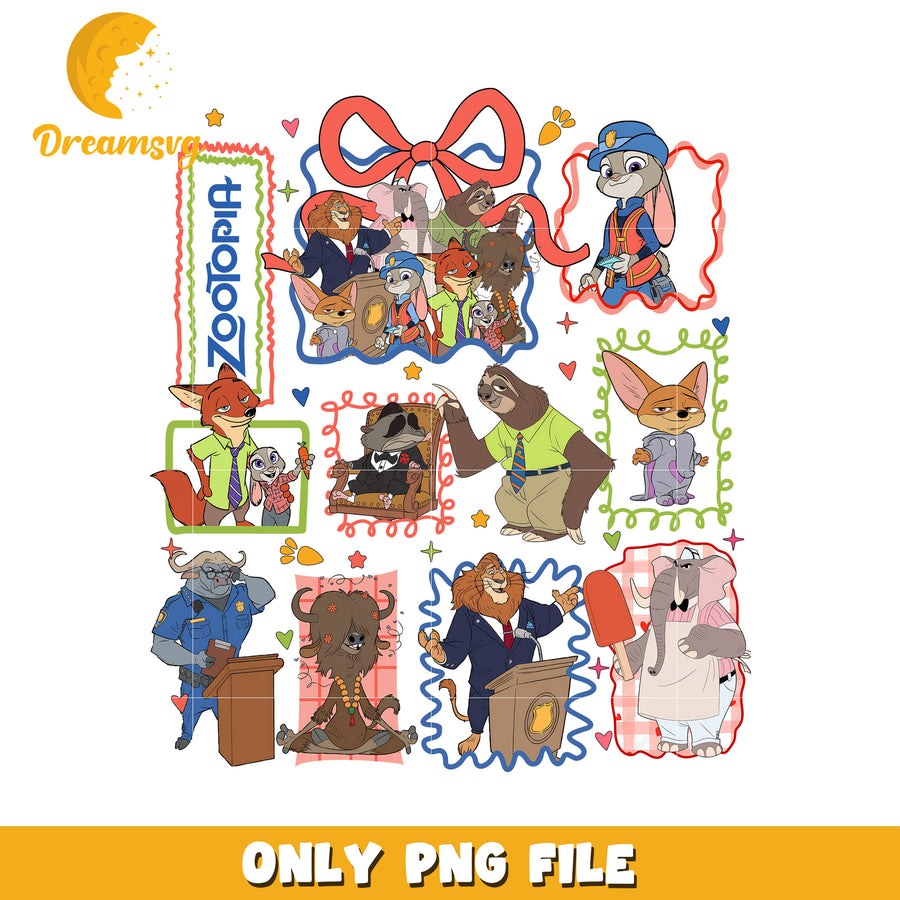 Characters in zootopia png, zootopia funny png, zootopia design png