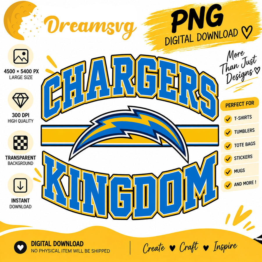 Chargers Kingdom PNG, Los Angeles Football Fan Sublimation