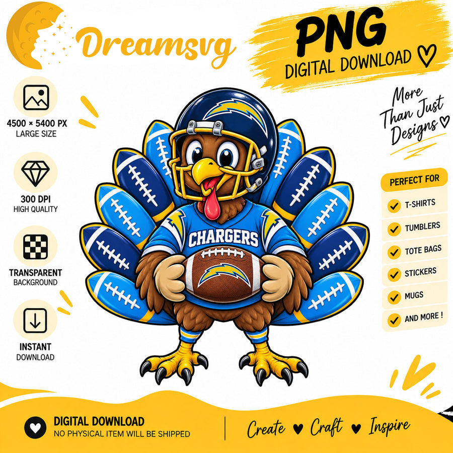 Chargers Turkey Thanksgiving Football Fan PNG