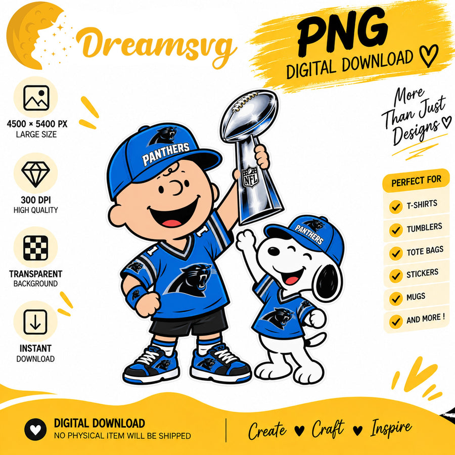 Charlie Brown Snoopy Carolina Panthers Trophy Football PNG