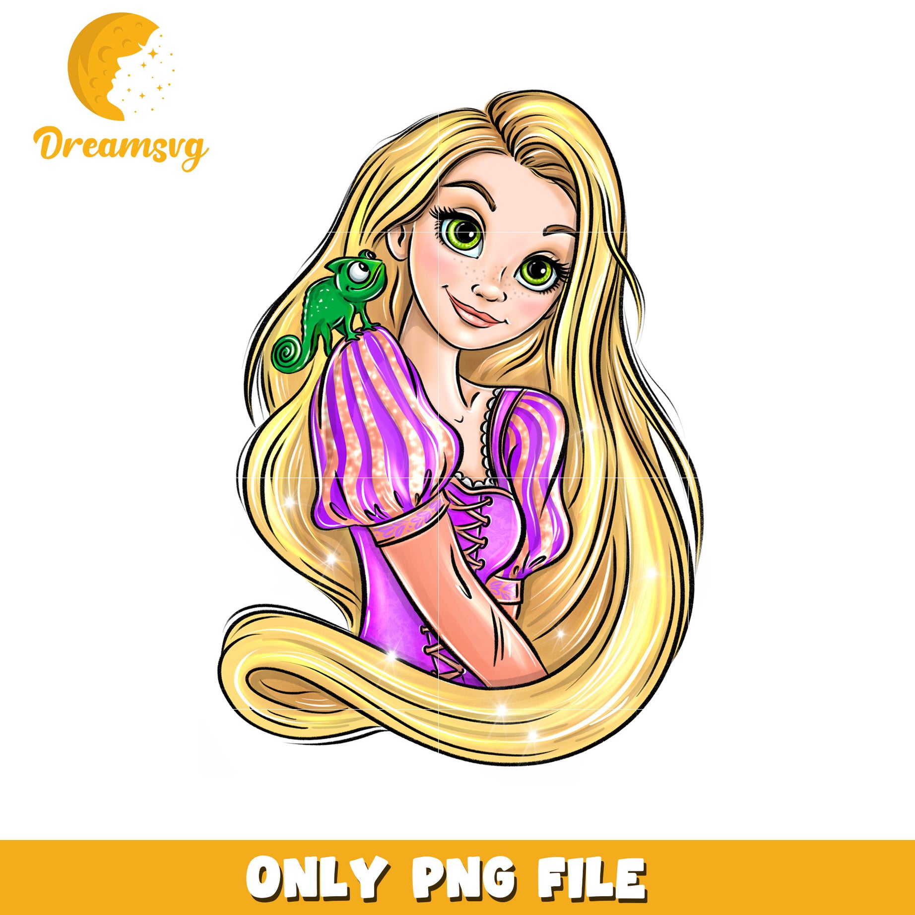 Charming Rapunzel and Chameleon PNG Digital Art File