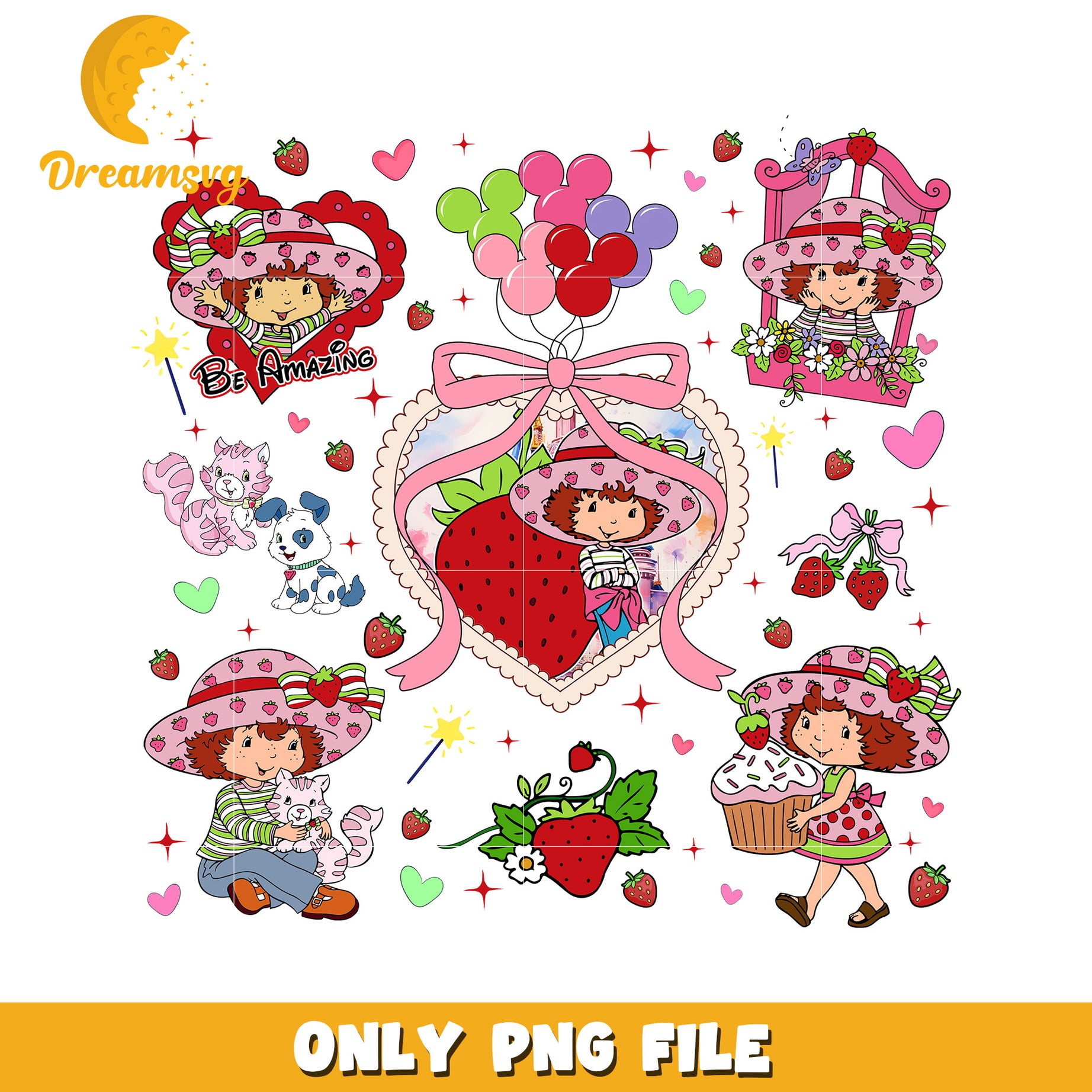 Charming Strawberry-Themed PNG Files for Kids, Perfect for Crafts