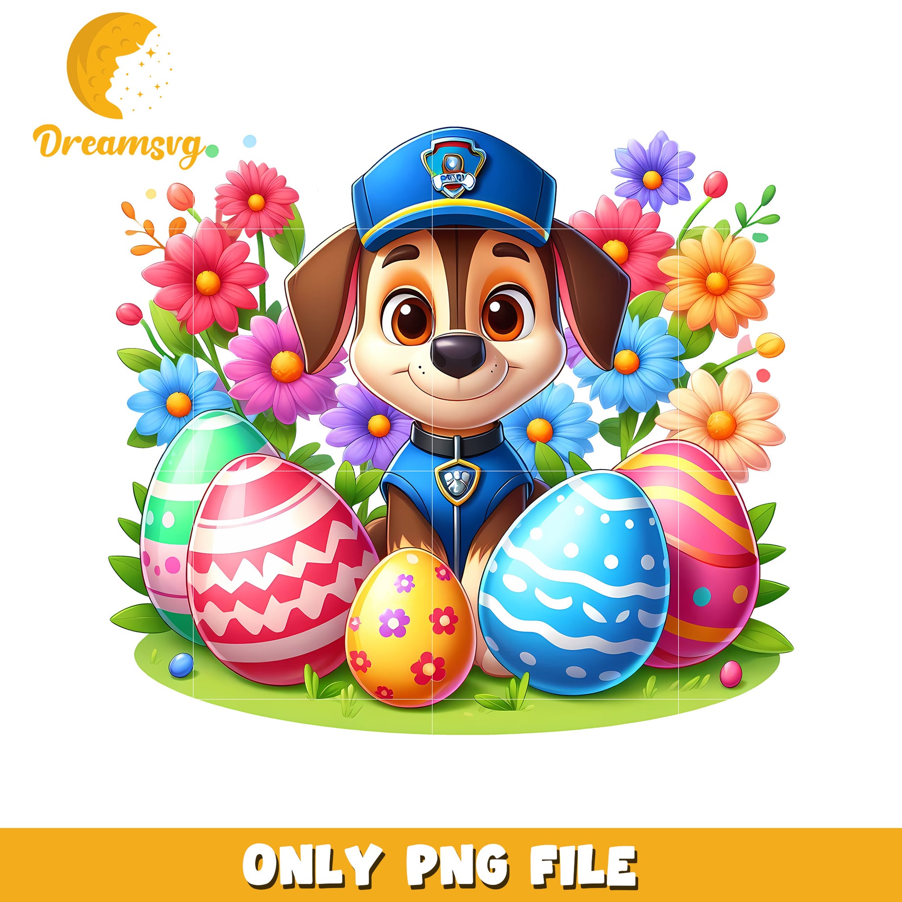 Chase on easter day png, easter eggs png, paw patrol png