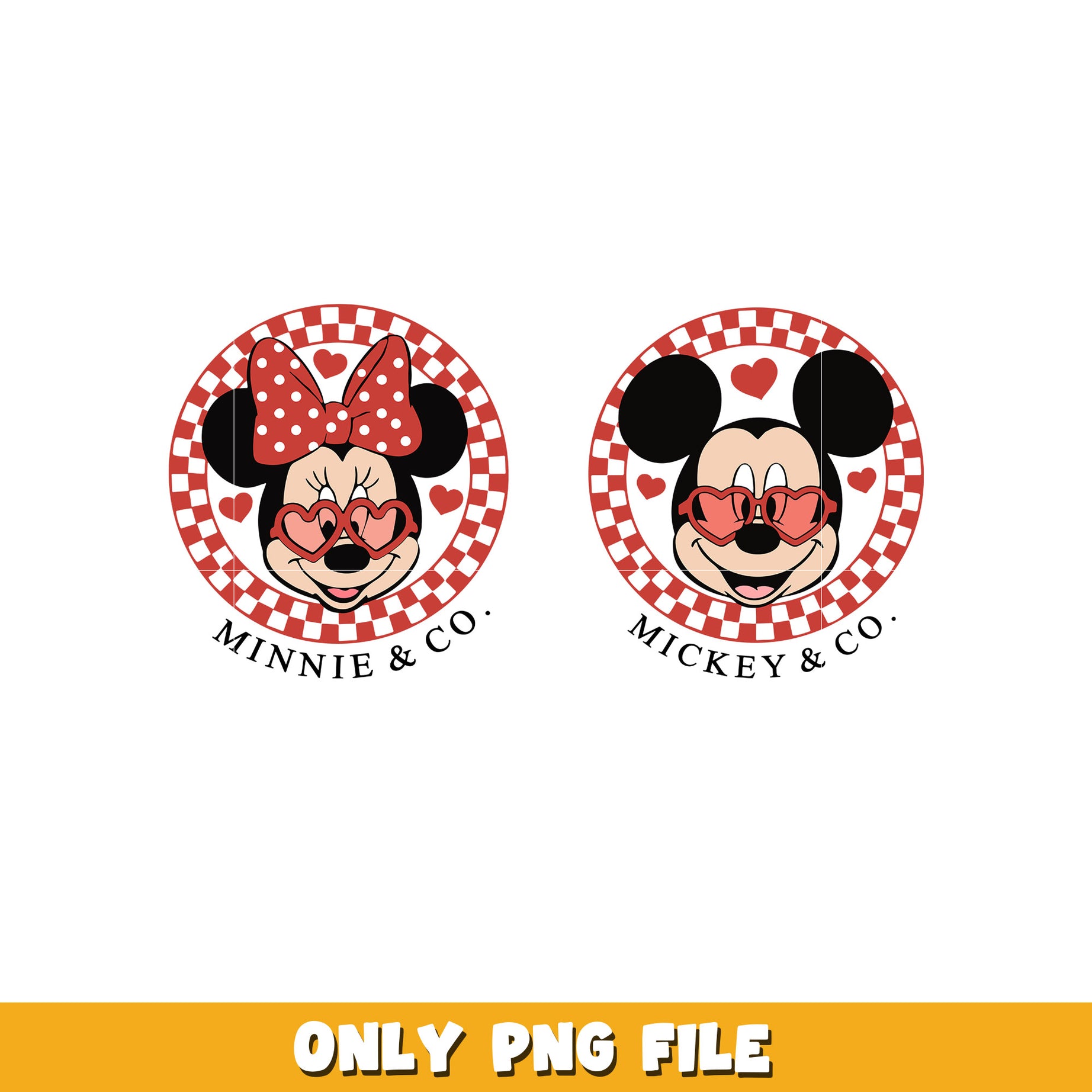 Checkered Valentines Micke and Minnie Mouse bundle png,  Disney cartoon png, Digital download  