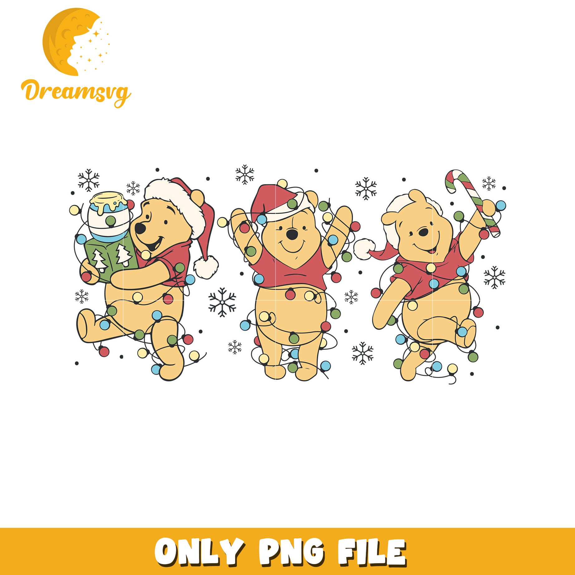 Cheerful Bears with Christmas Lights PNG Clipart File