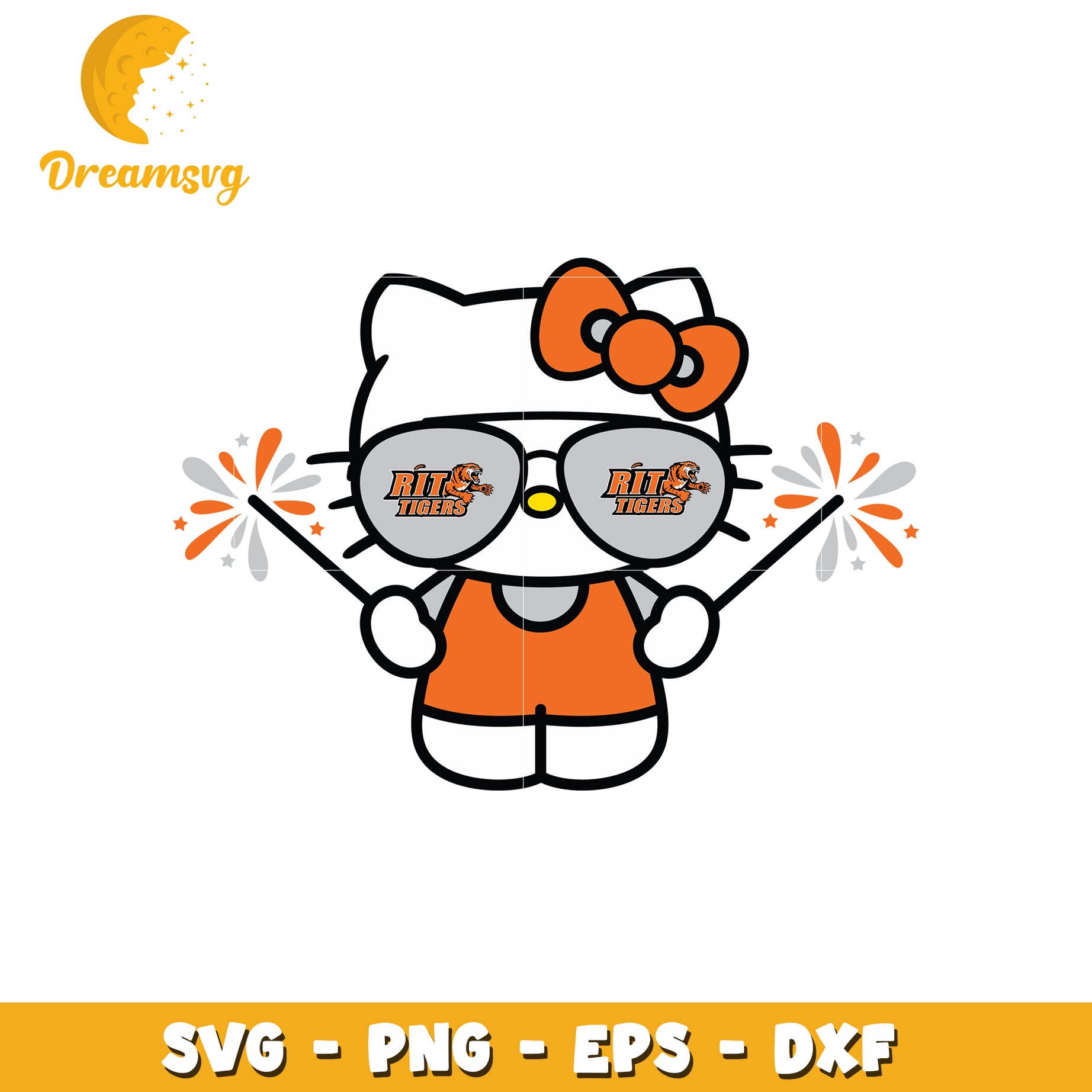 Cheerful Hello Kitty SVG Design for RIT Tigers fans