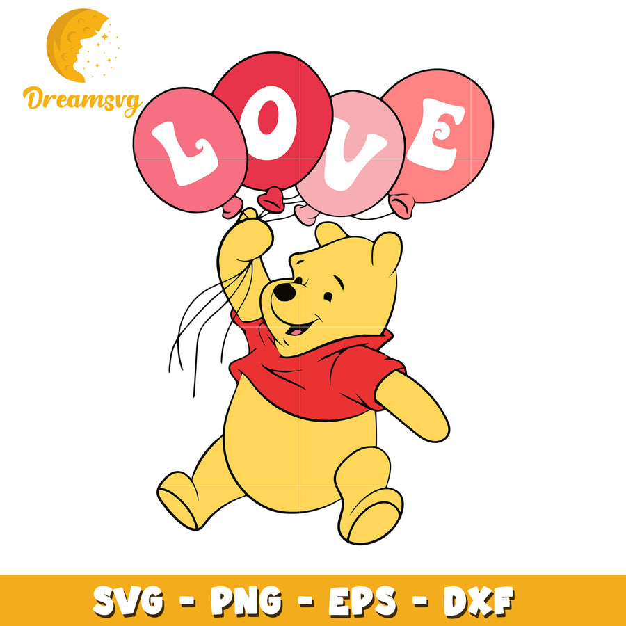 Cheerful Winnie the Pooh Love Balloons SVG Design for Crafting