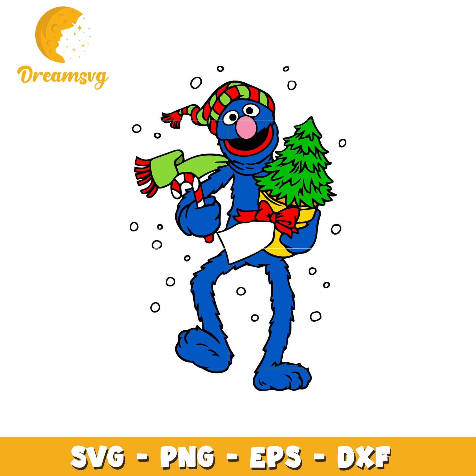 Cheerful Winter SVG Grover with Christmas Tree and Candy Cane