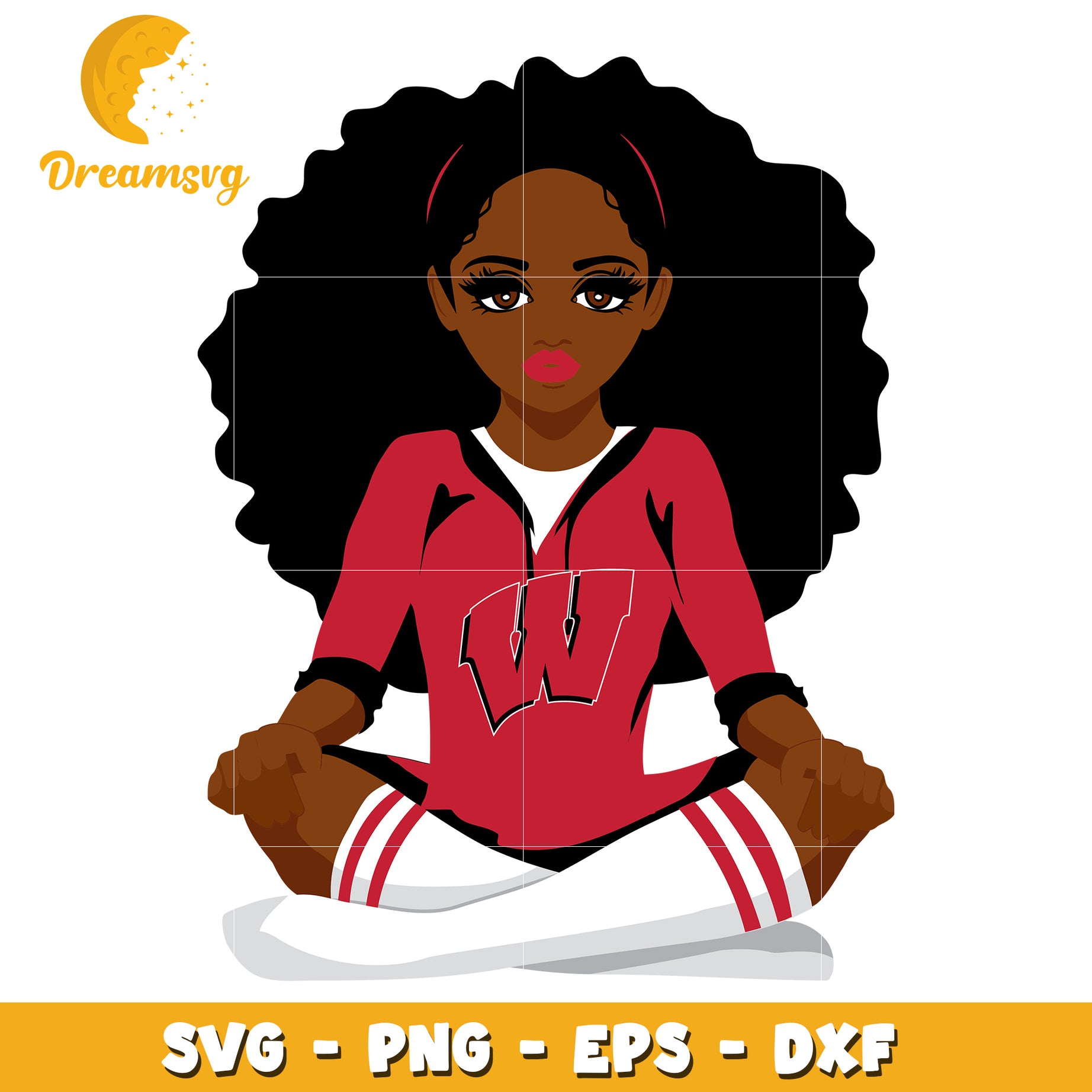 Cheerleader SVG Cut File with Black Girl Sitting Pose Design