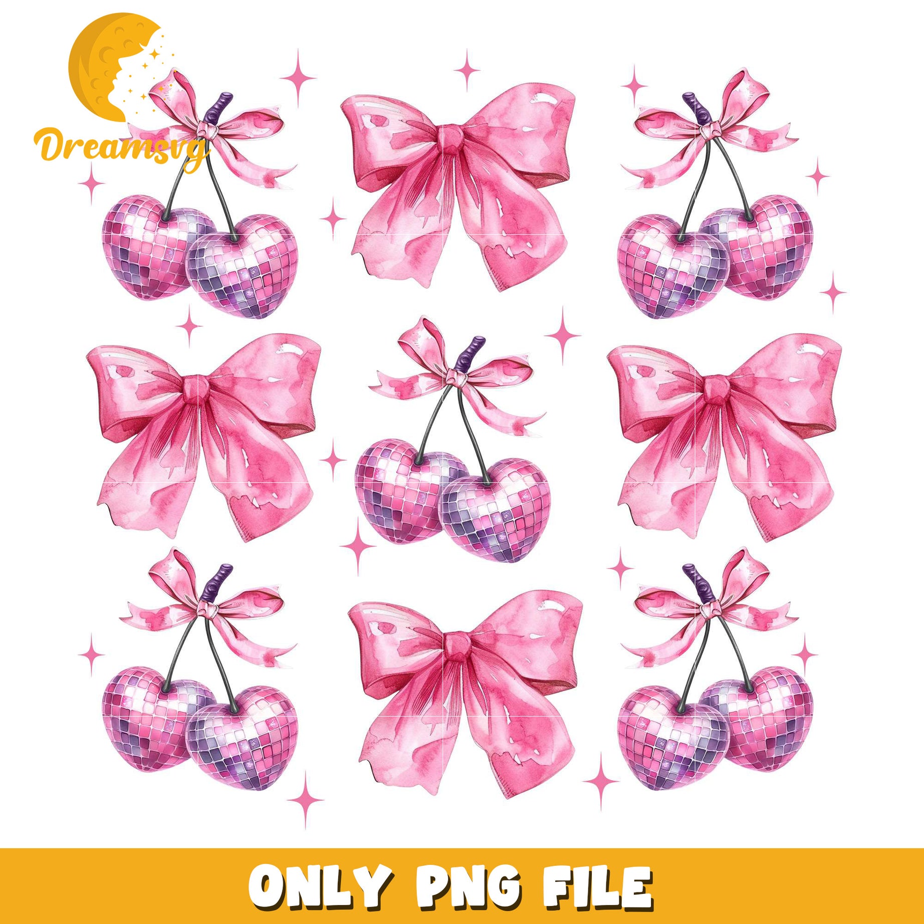 Cherry and vintage bow pink valentine png, sweet valentine png