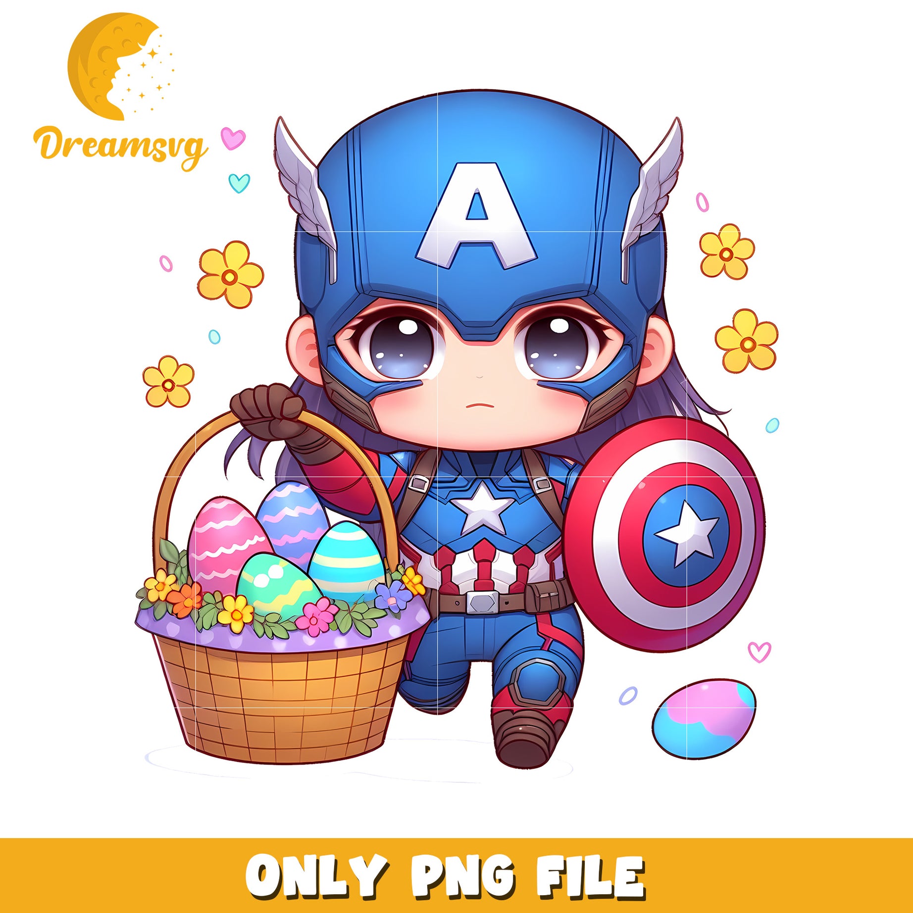 Chibi Captain America easter day png, easter day png, marvel png