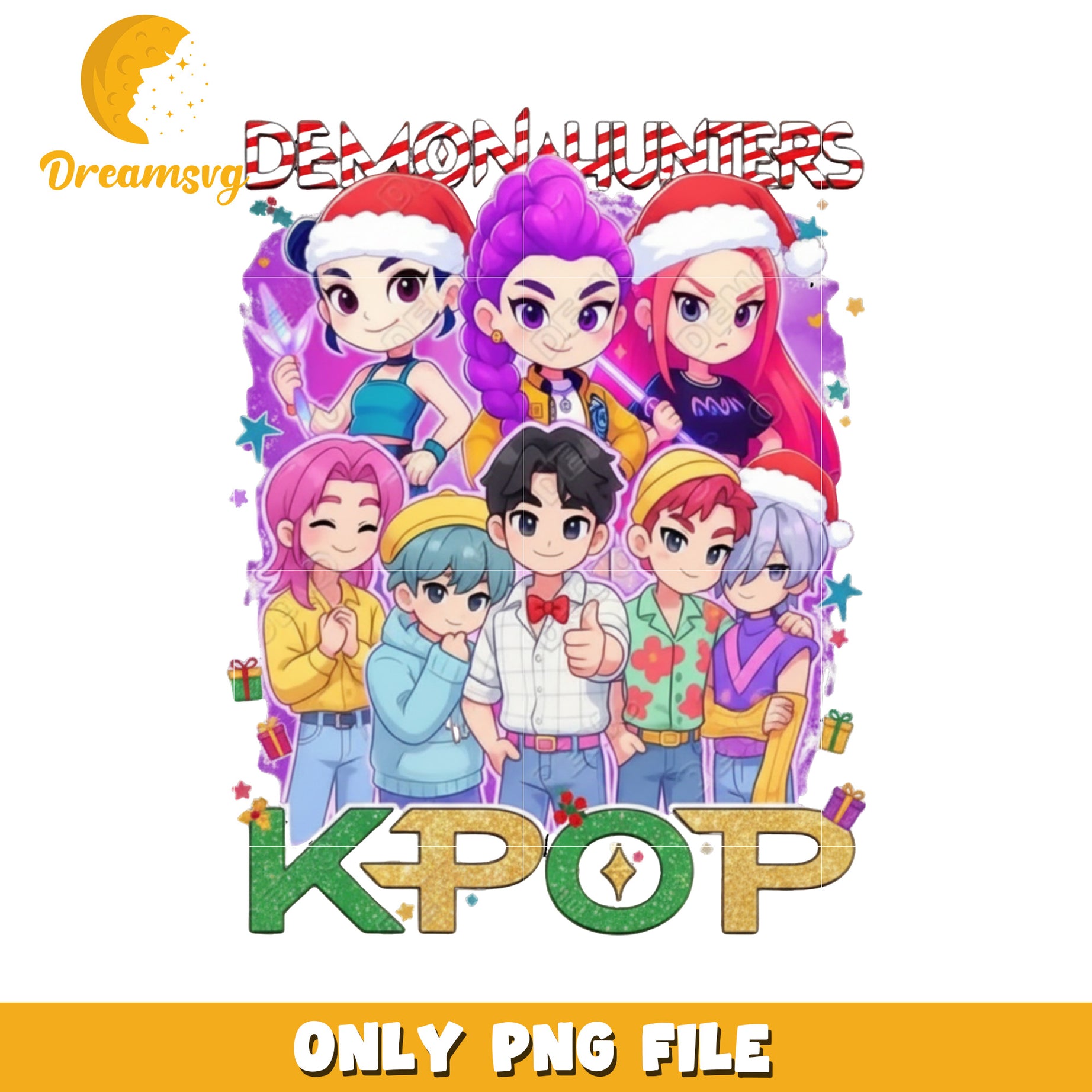 Chibi Kpop demon hunters png, christmas png, demon hunter png