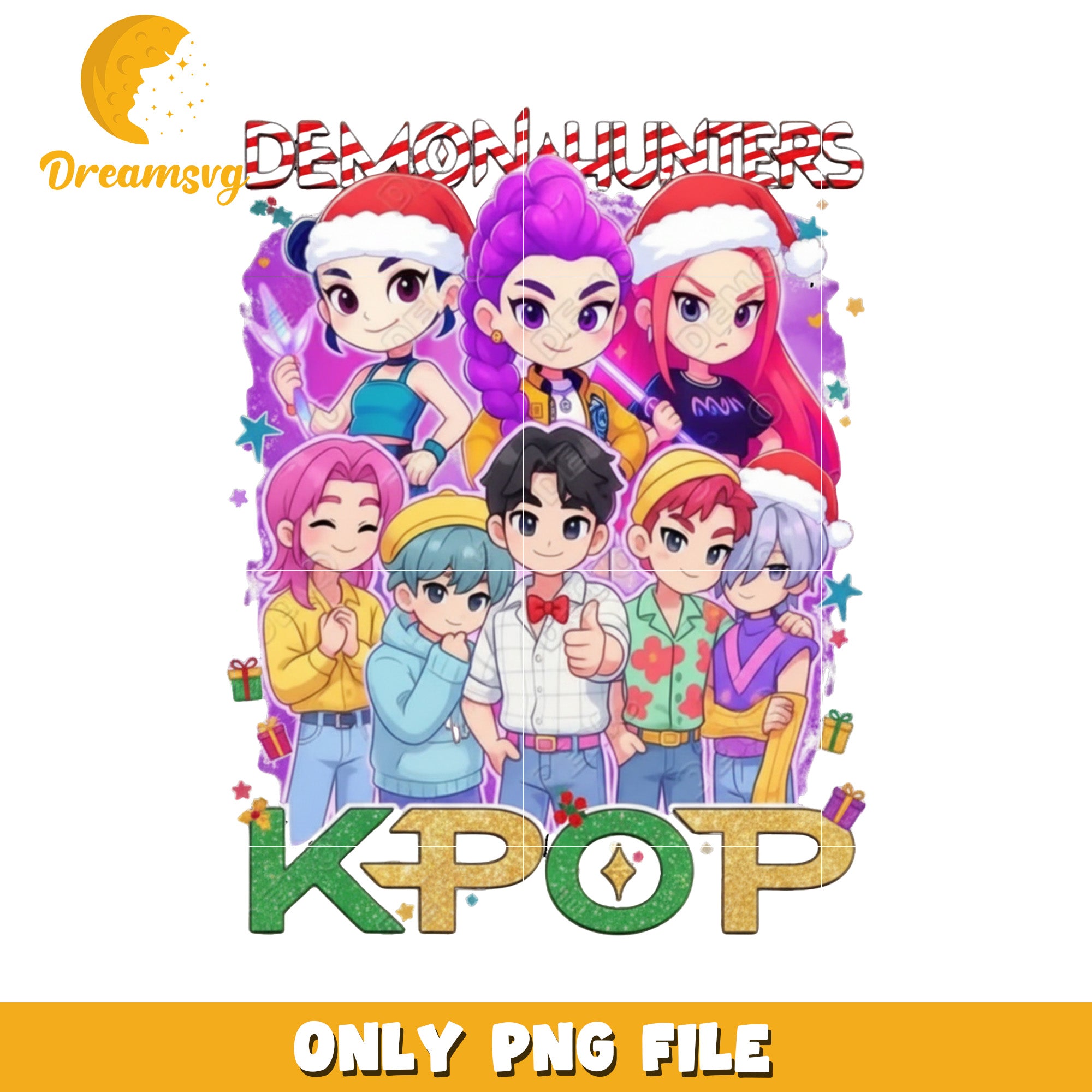 Chibi Kpop demon hunters png, christmas png, demon hunter png