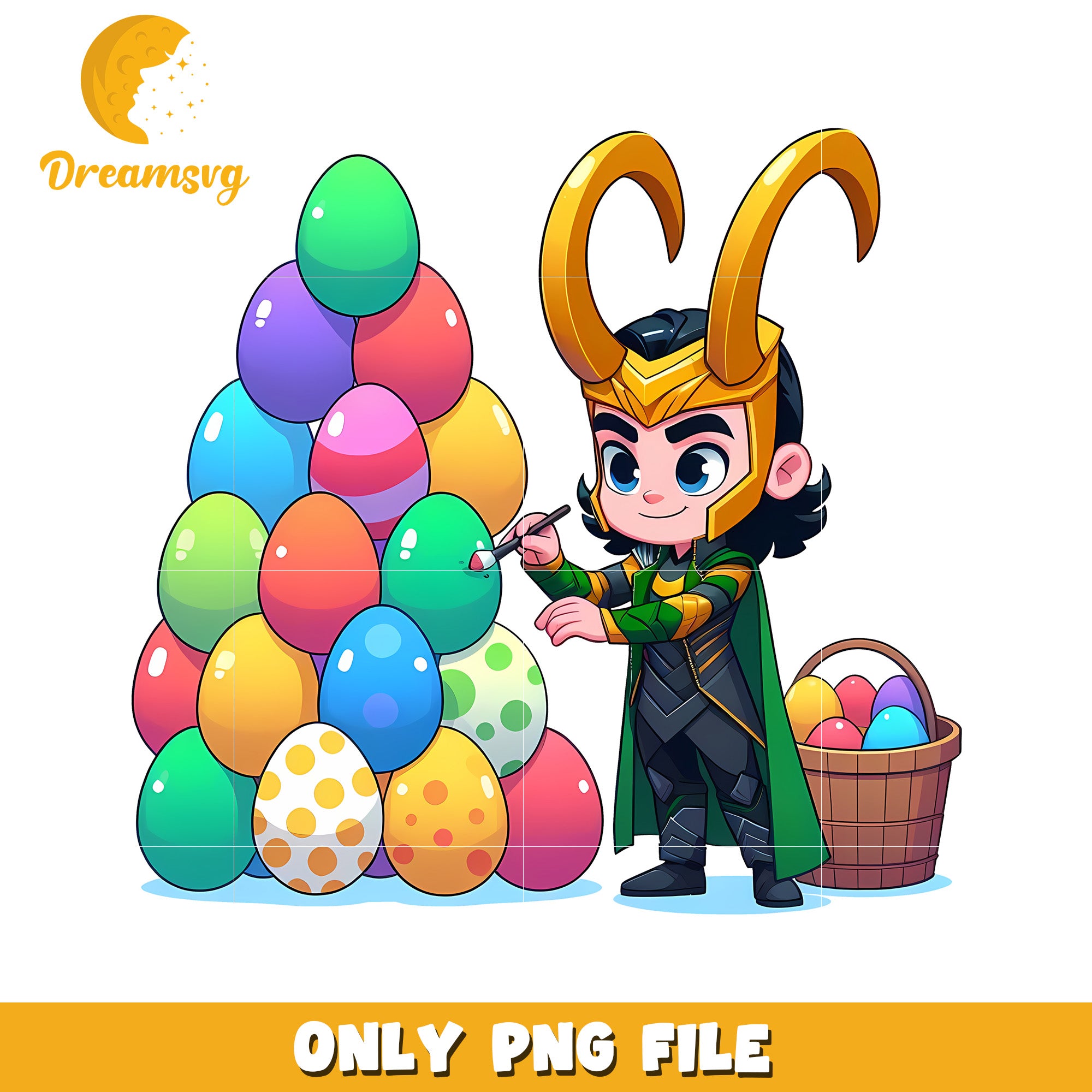 Chibi Loki happy easter eggs png, easter day eggs png, marvel png