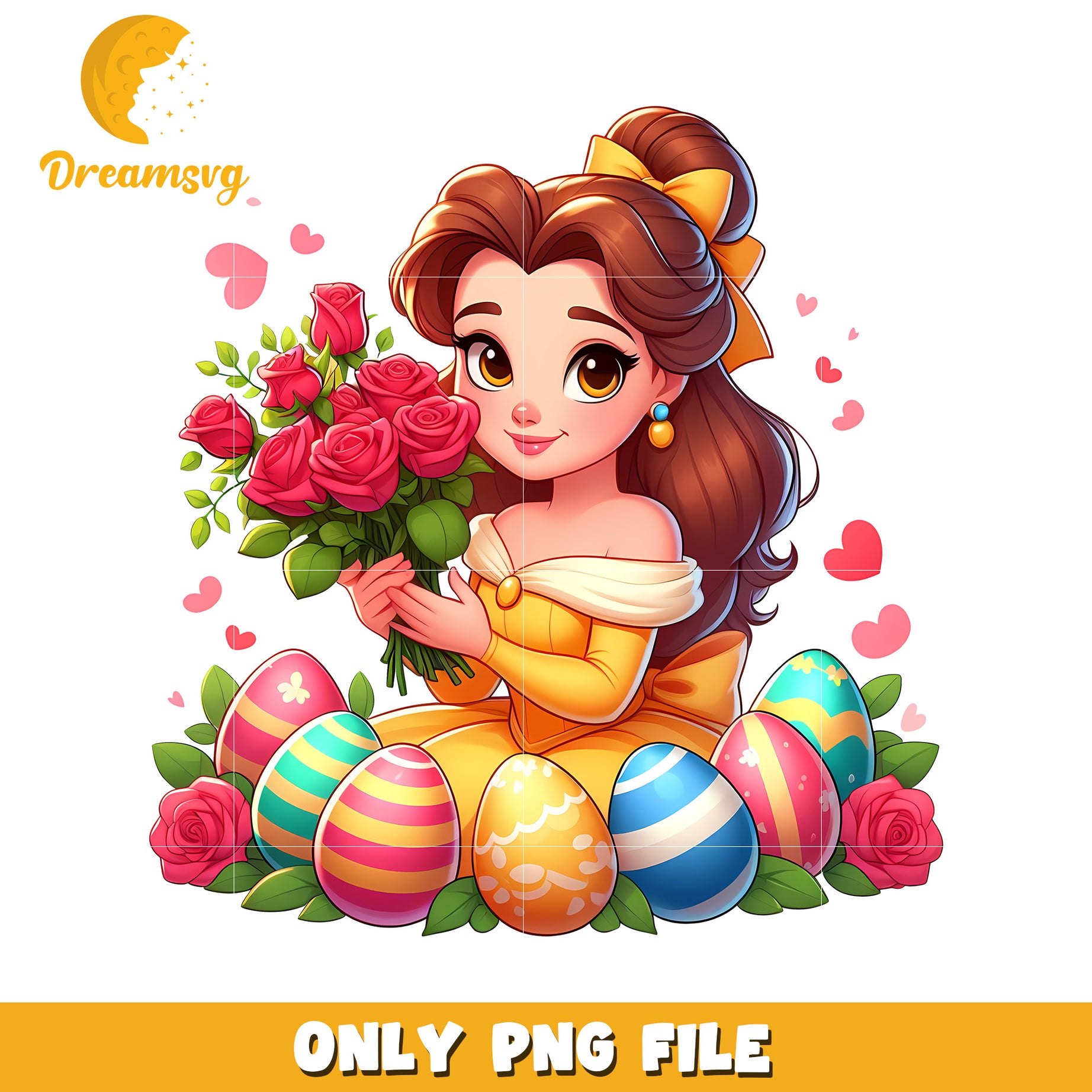 Chibi belle and flower png, happy easter day png, disney png