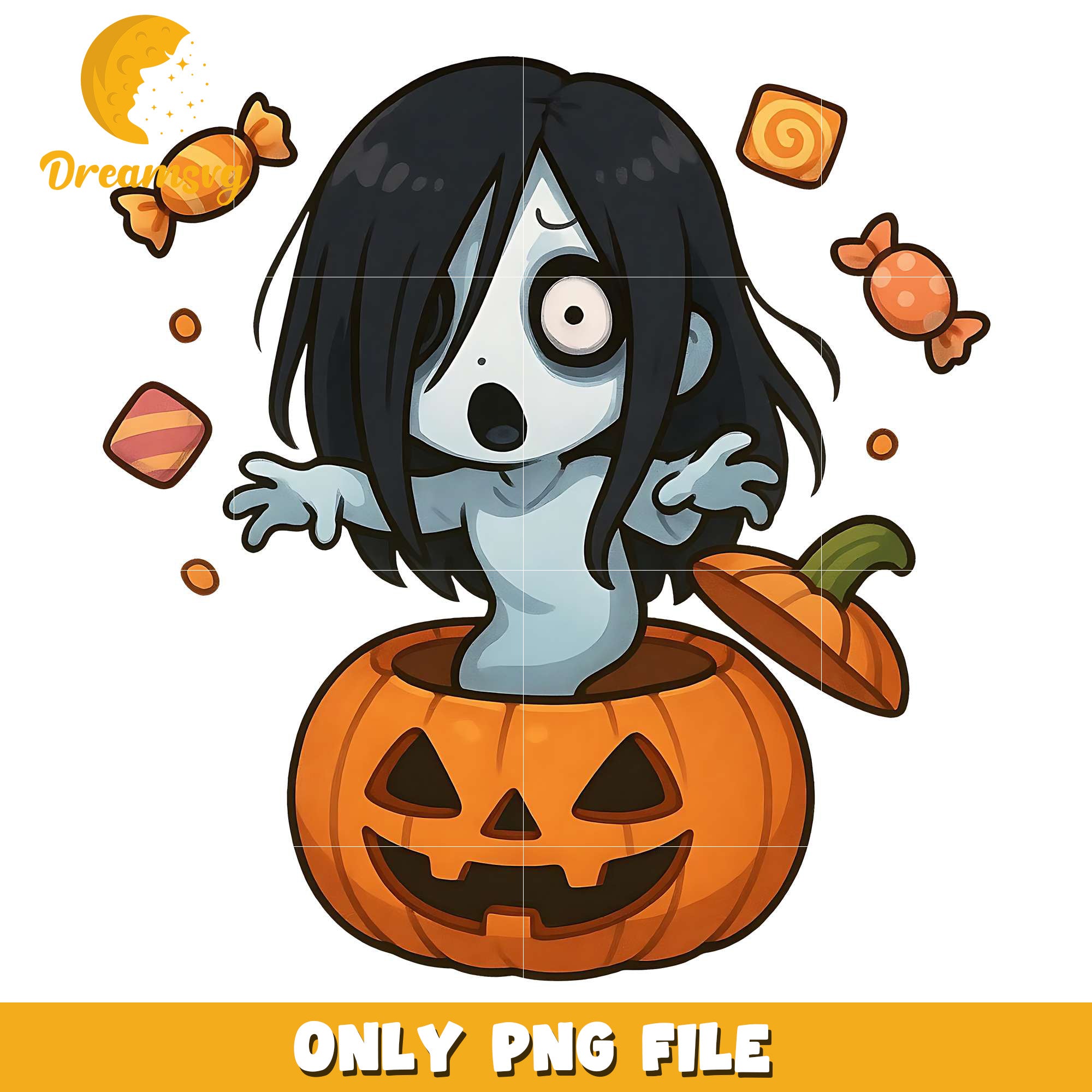 Chibi ghost png, trick oe treat png, halloween era png