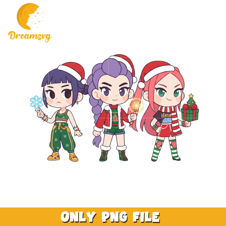 Chibi girls huntrix png, christmas season png, merry christmas png