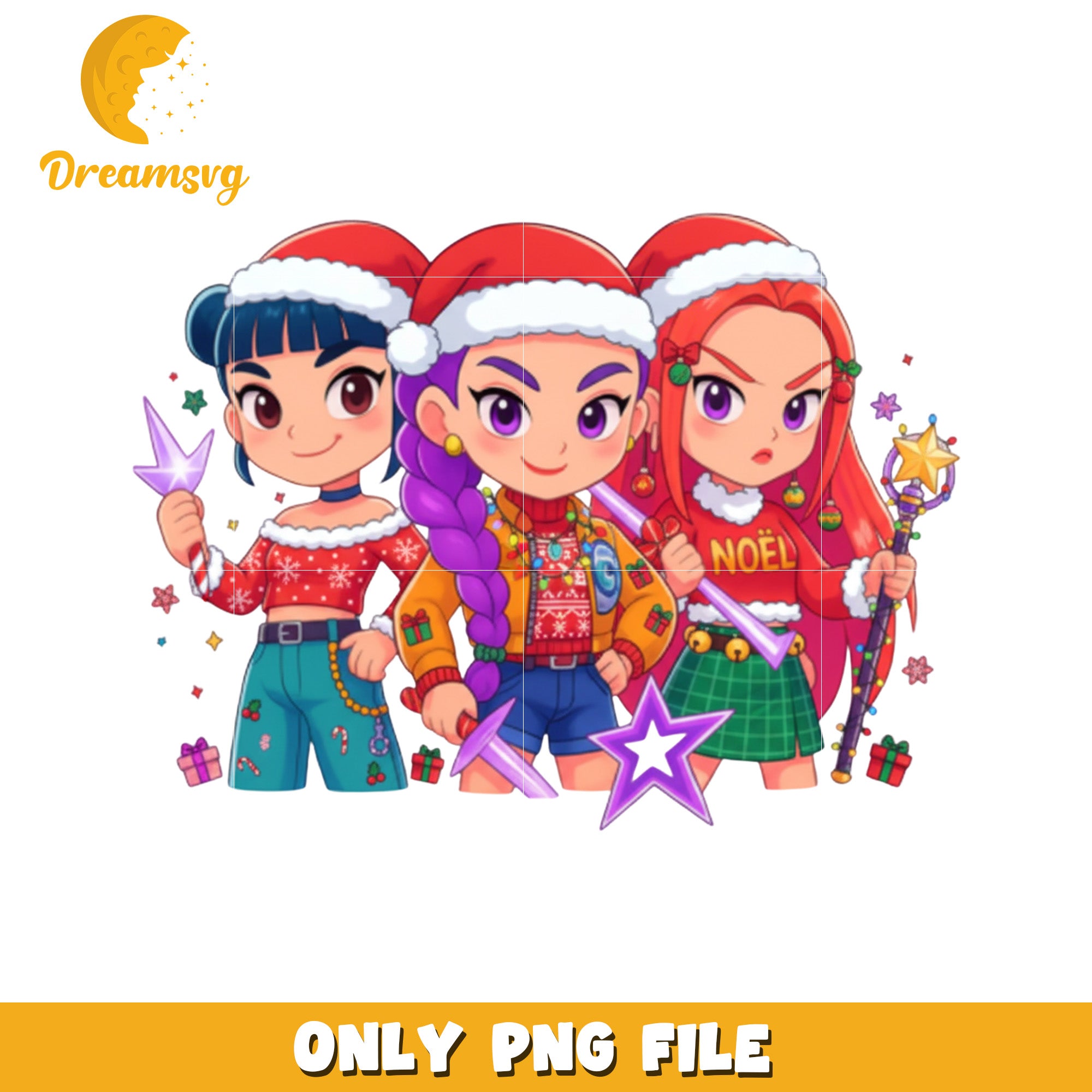 Chibi huntrix girls png, white christmas png, kpop huntrix png