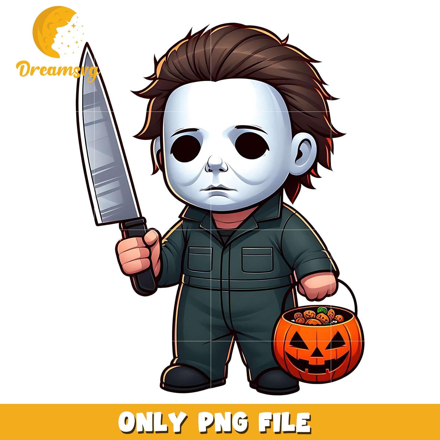 Chibi michael myers png, halloween pumpkin png, halloween cookies png