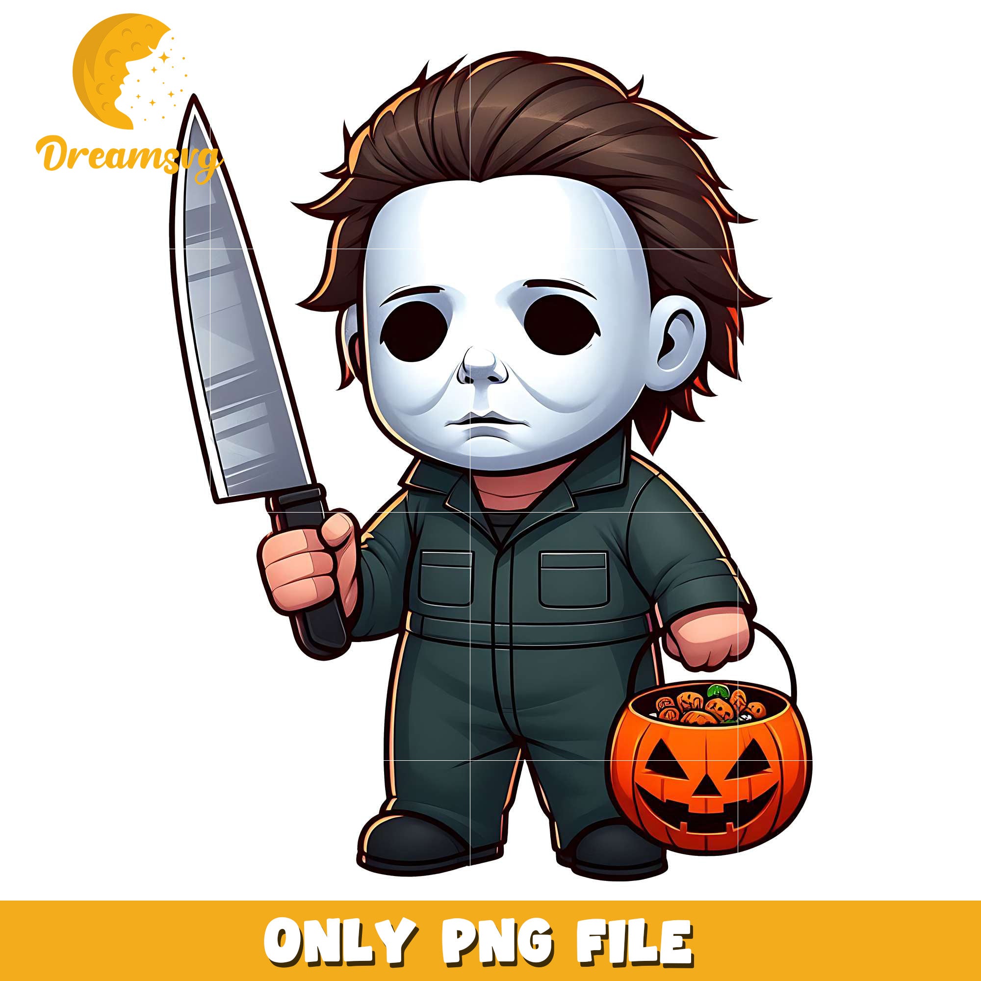 Chibi michael myers png, halloween pumpkin png, halloween cookies png