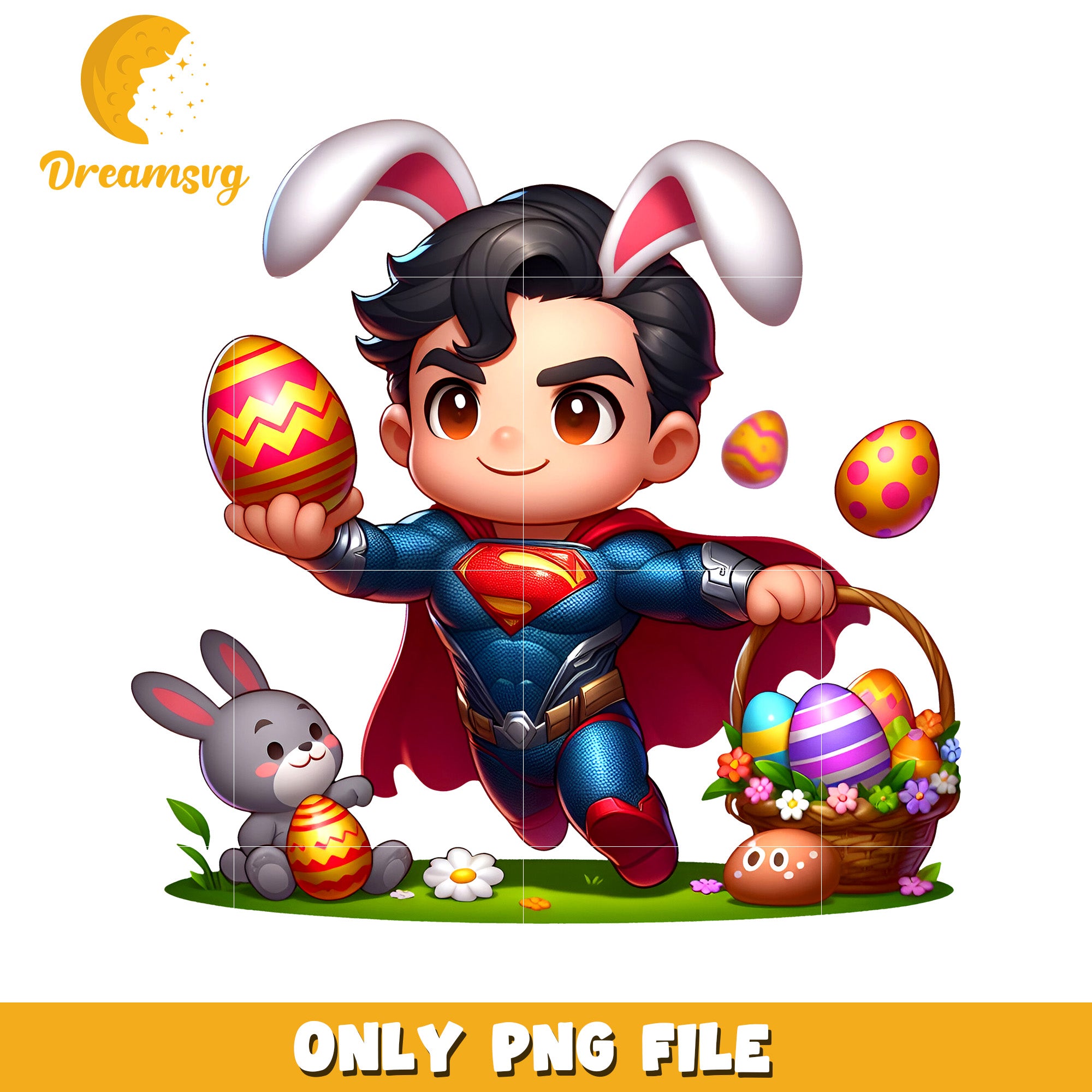 Chibi superman bunny eastr day png, easter day png, marvel png