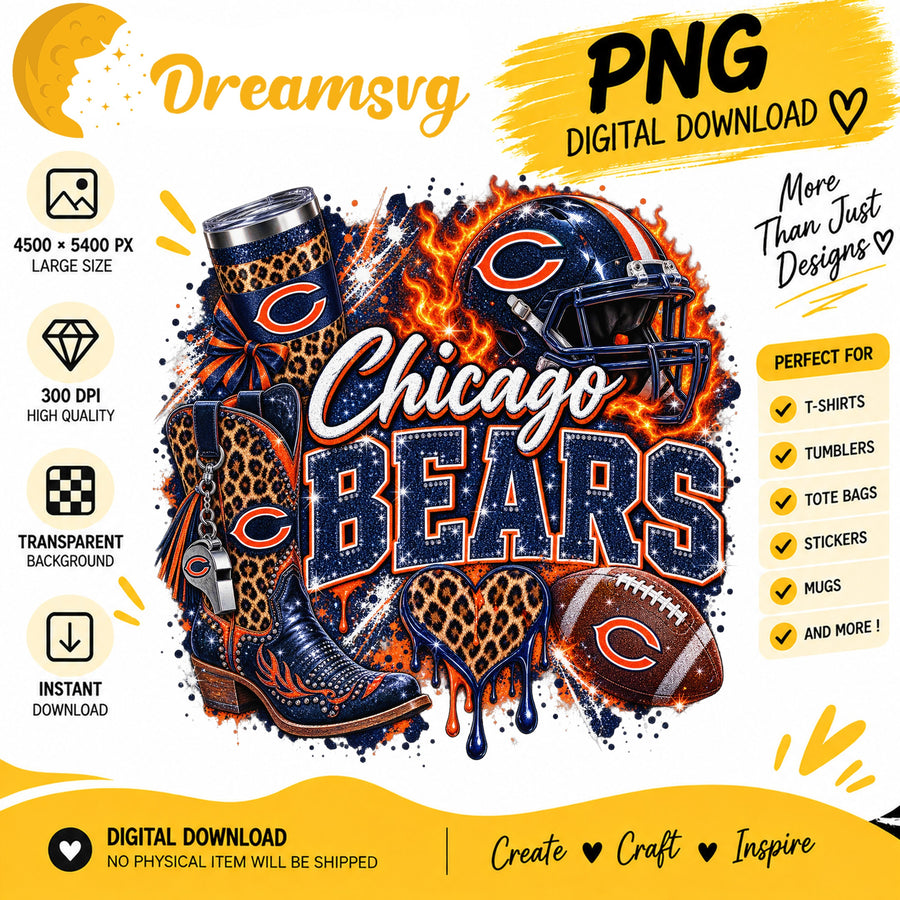 Chicago Bears Bling Glitter Leopard Boots Football PNG
