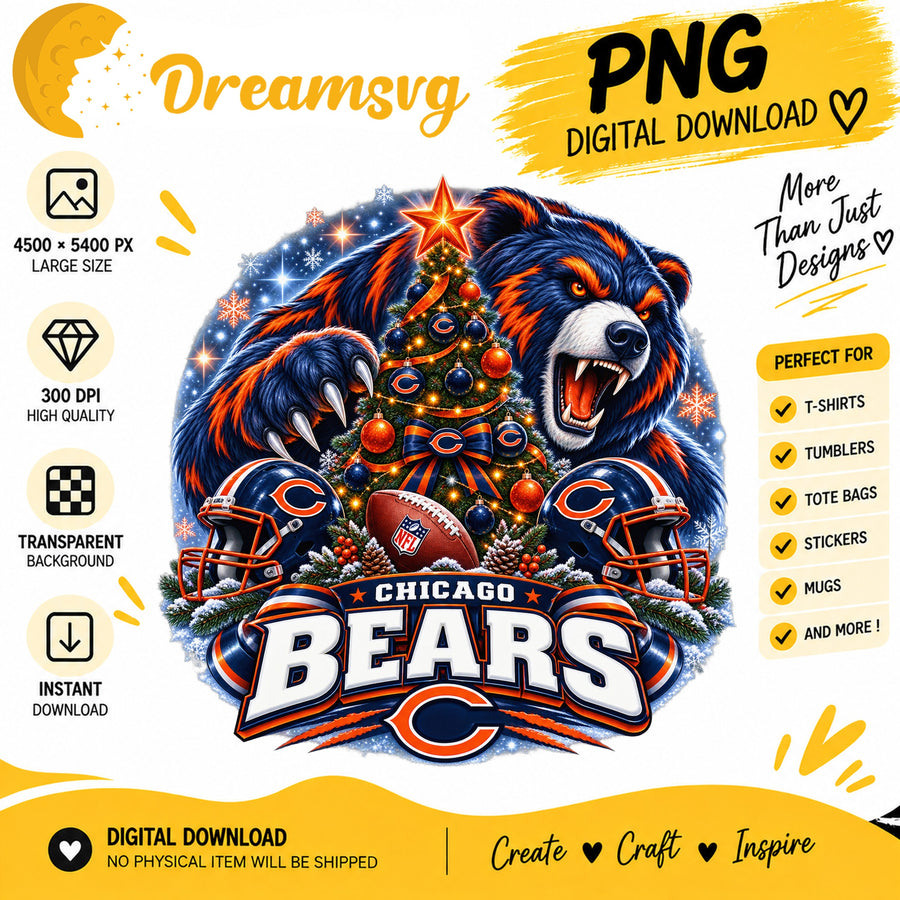 Chicago Bears Christmas PNG, Football Bear Holiday Tree