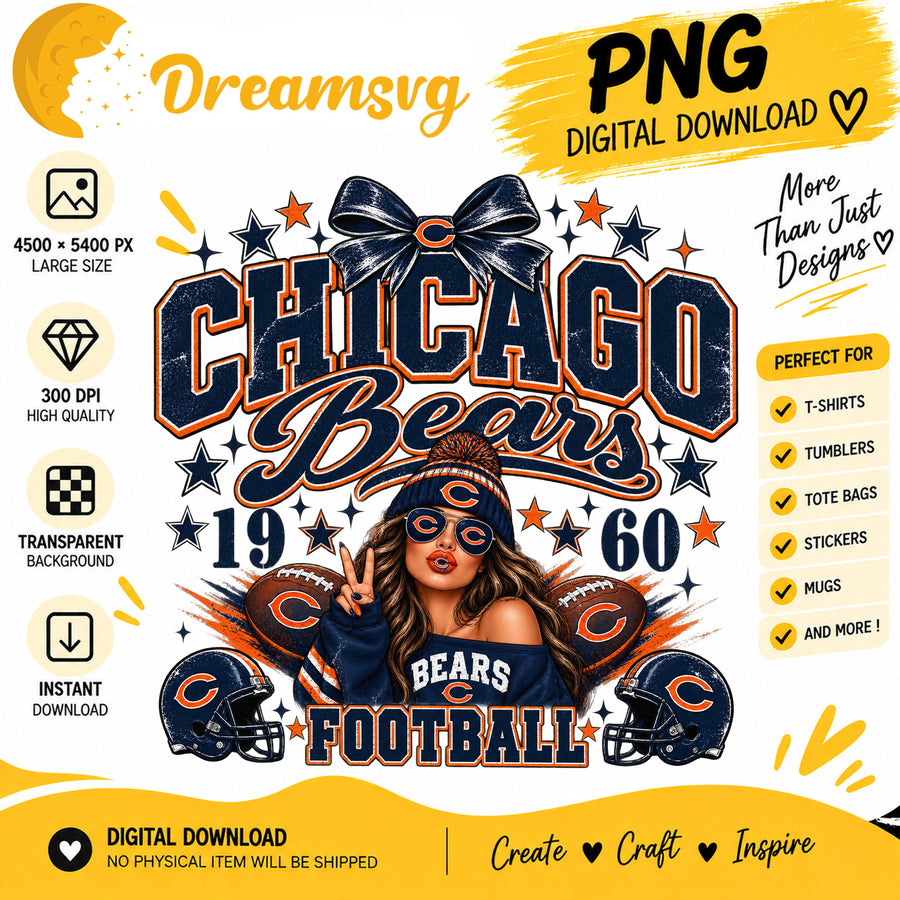 Chicago Bears Coquette Bow NFL Football 1960 PNG