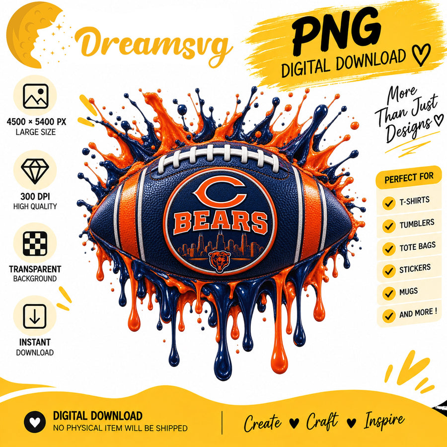 Chicago Bears Dripping Paint Splash Football PNG