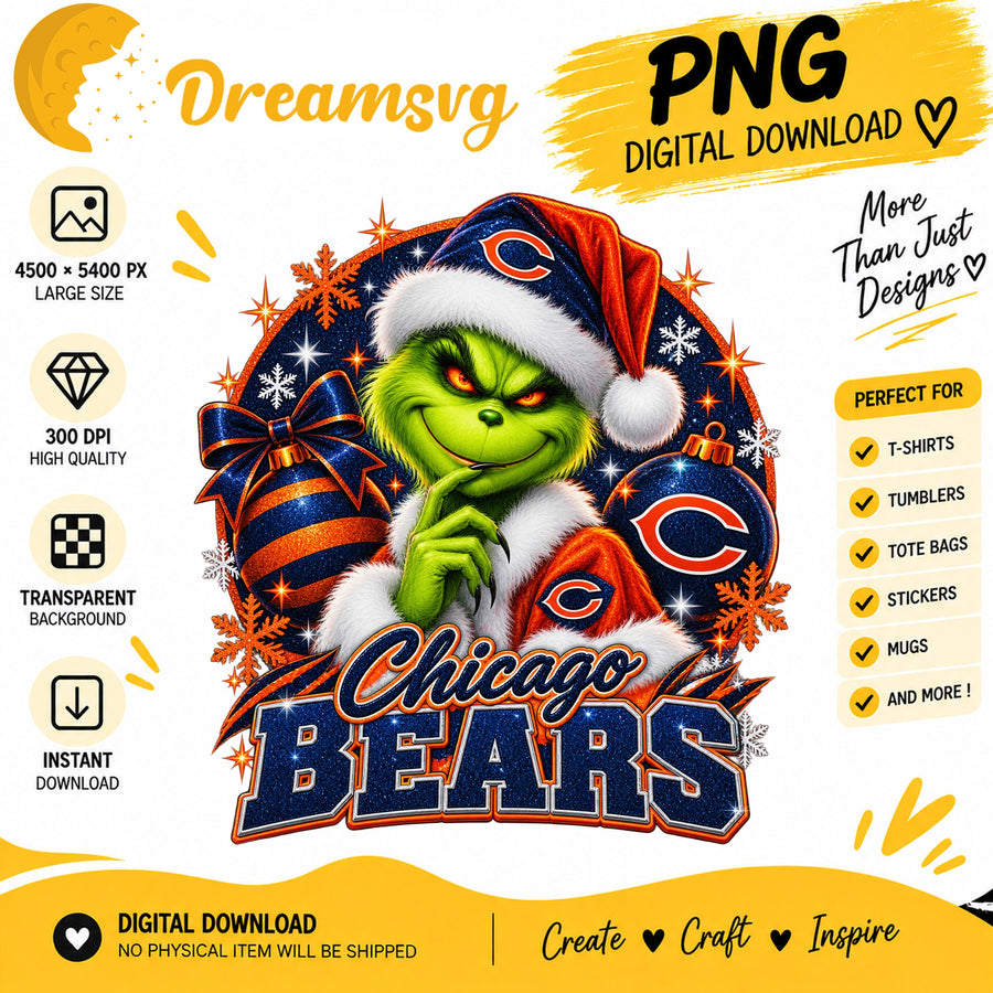 Chicago Bears Grinch Santa Christmas Football PNG