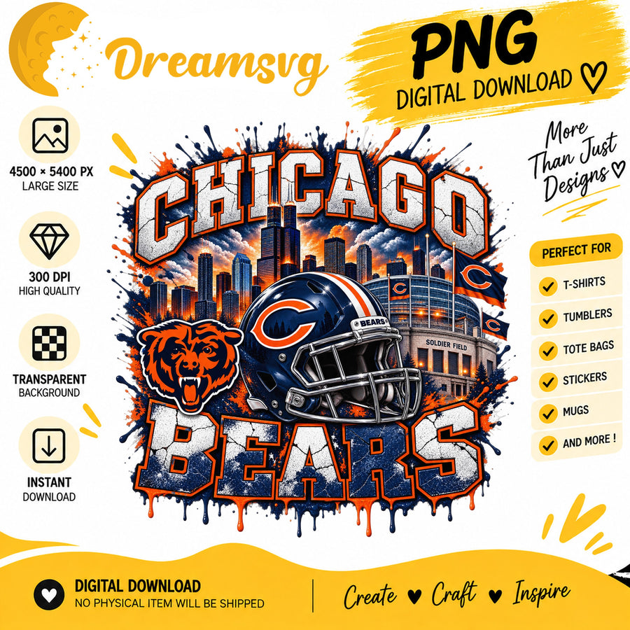 Chicago Bears Grunge Football City Skyline Stadium PNG