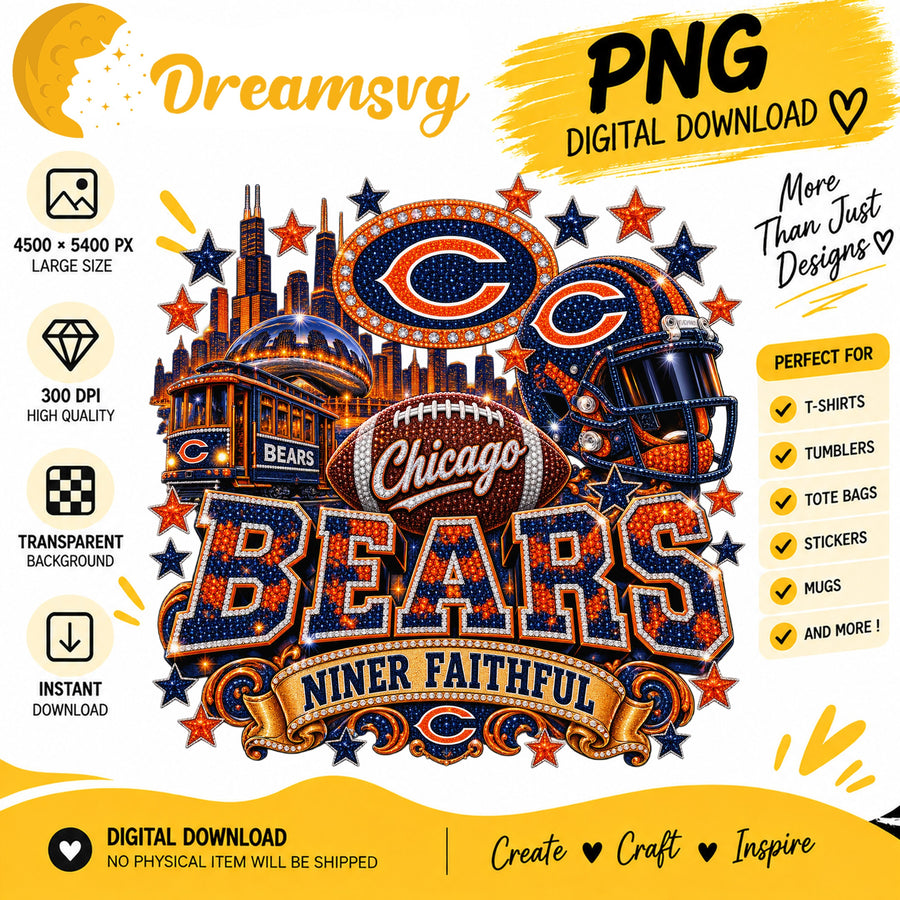Chicago Bears Niner Faithful Glitter Football City PNG