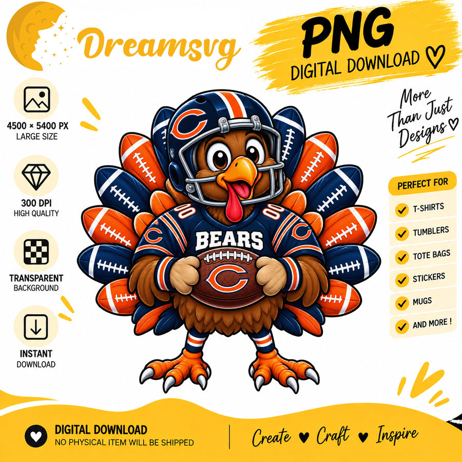 Chicago Bears Turkey Thanksgiving Football Fan PNG