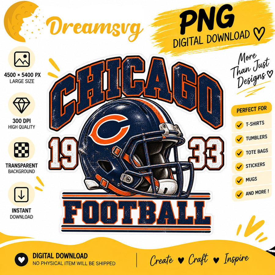 Chicago Bears Vintage Grunge Football Helmet 1933 PNG