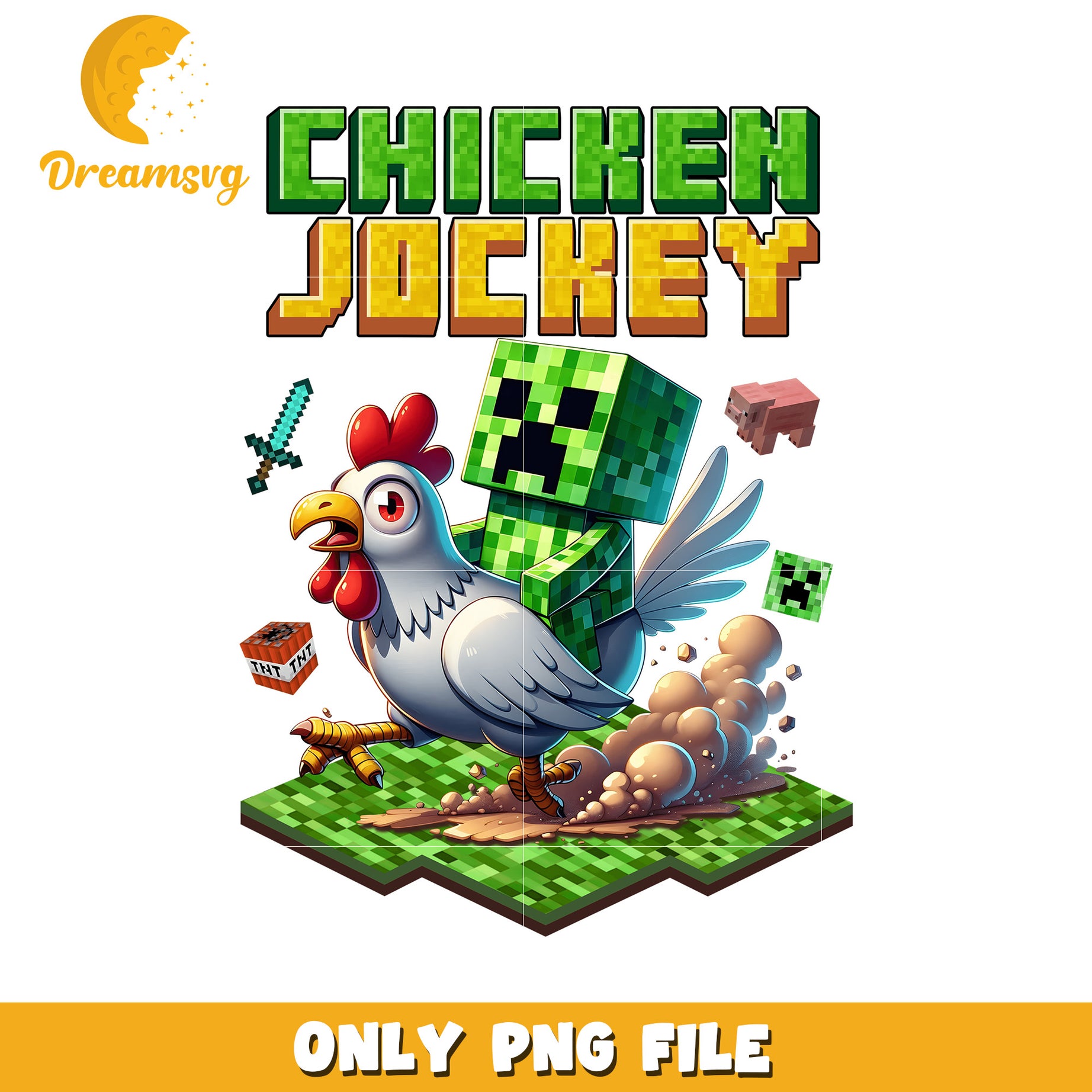Chicken Jockey PNG File, Minecraft Chicken Jockey Graphic Design, Fun Game Art