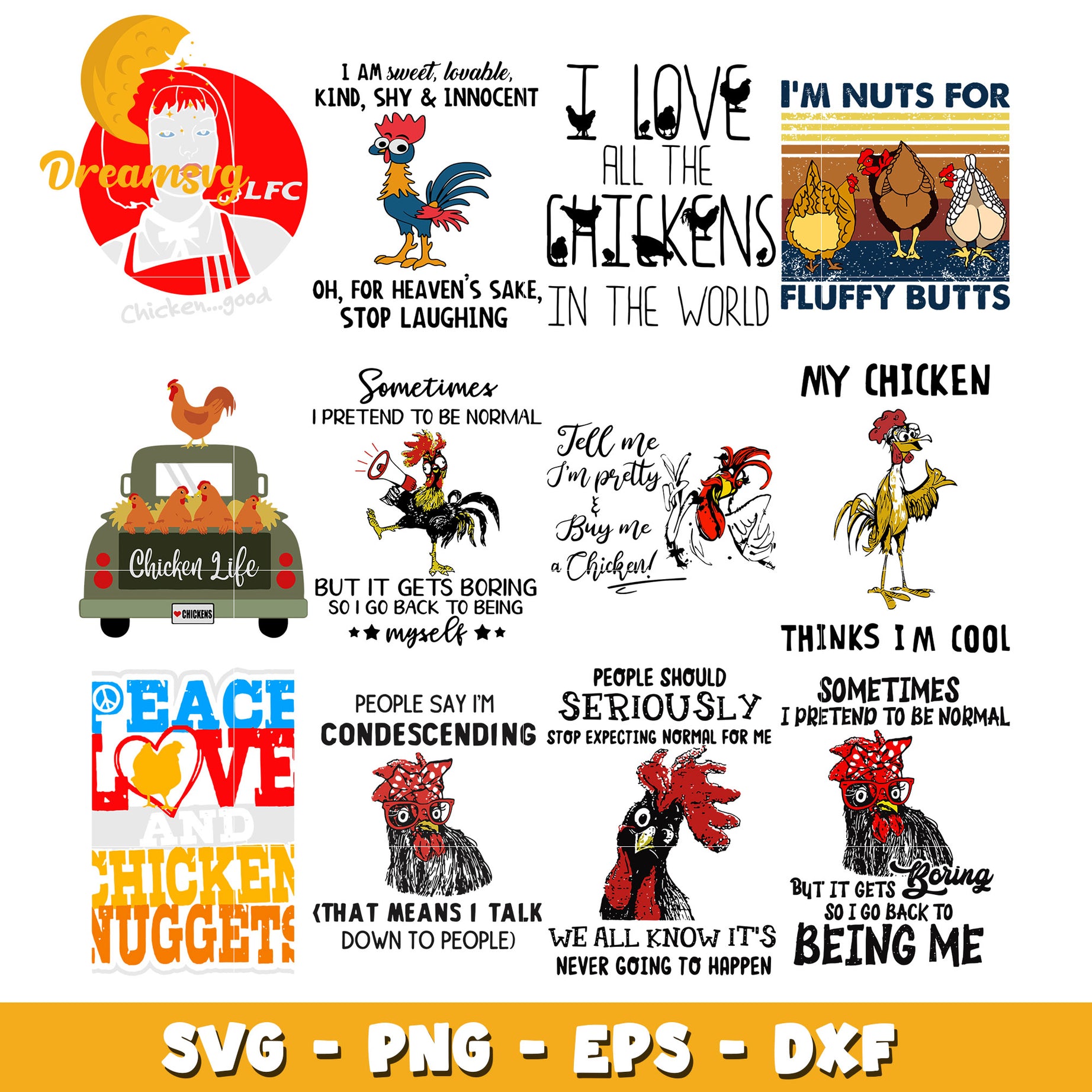 I love all the chickens bundle svg, peace loce chicken svg