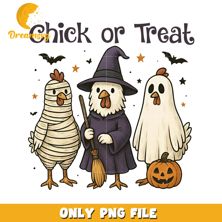 Chick or treat png, halloween pun png, funny halloween png
