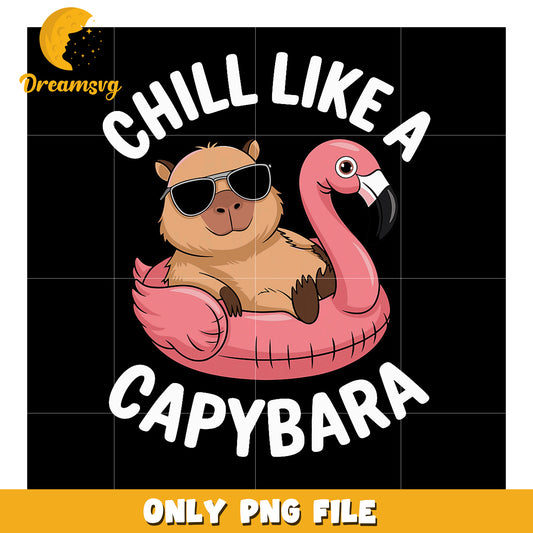 Chill Capybara Flamingo Float PNG