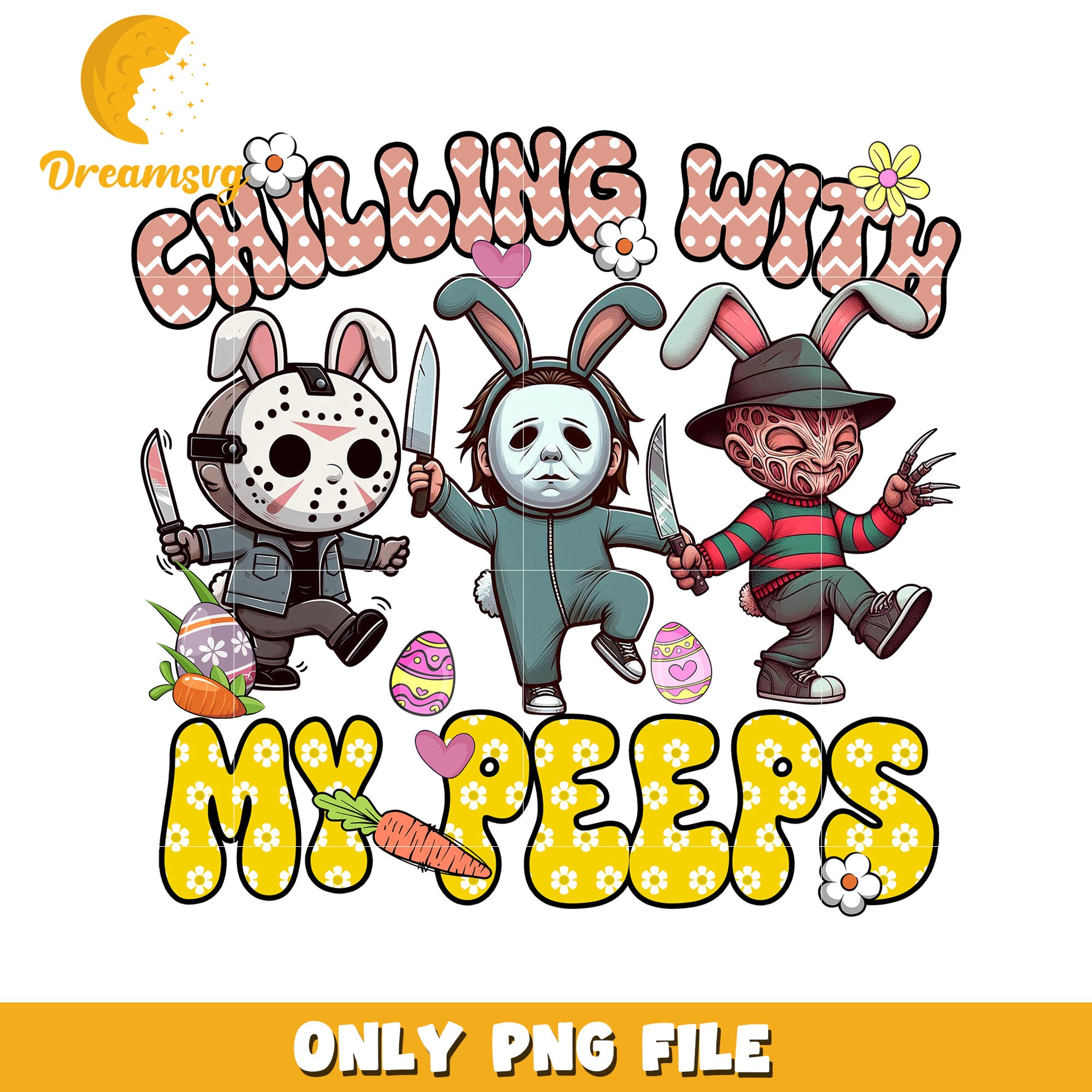 Chilling with My Peeps Funny Easter Horror PNG Design