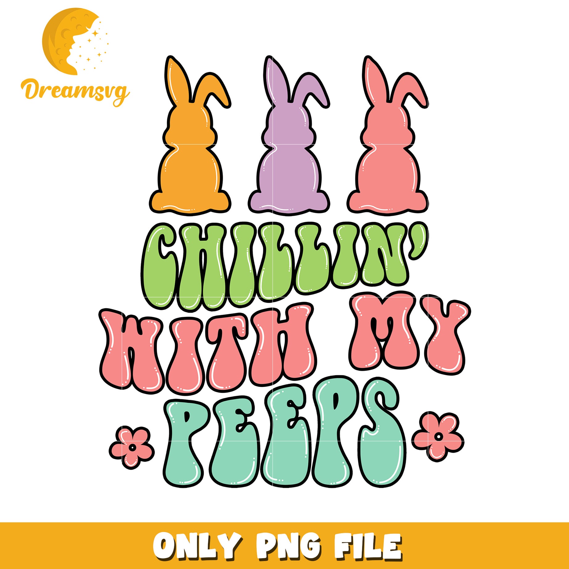 Chillin with my peeps logo design png, easter day bunny png