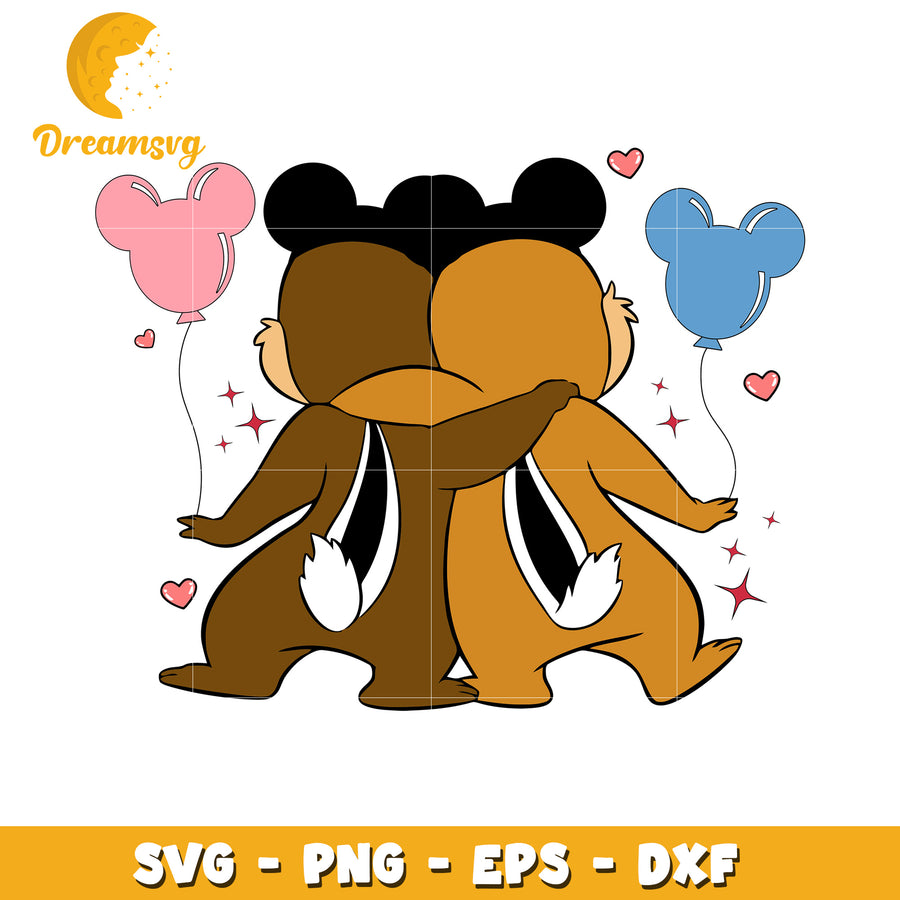 Chipmunk Hug SVG PNG EPS DXF Cut File