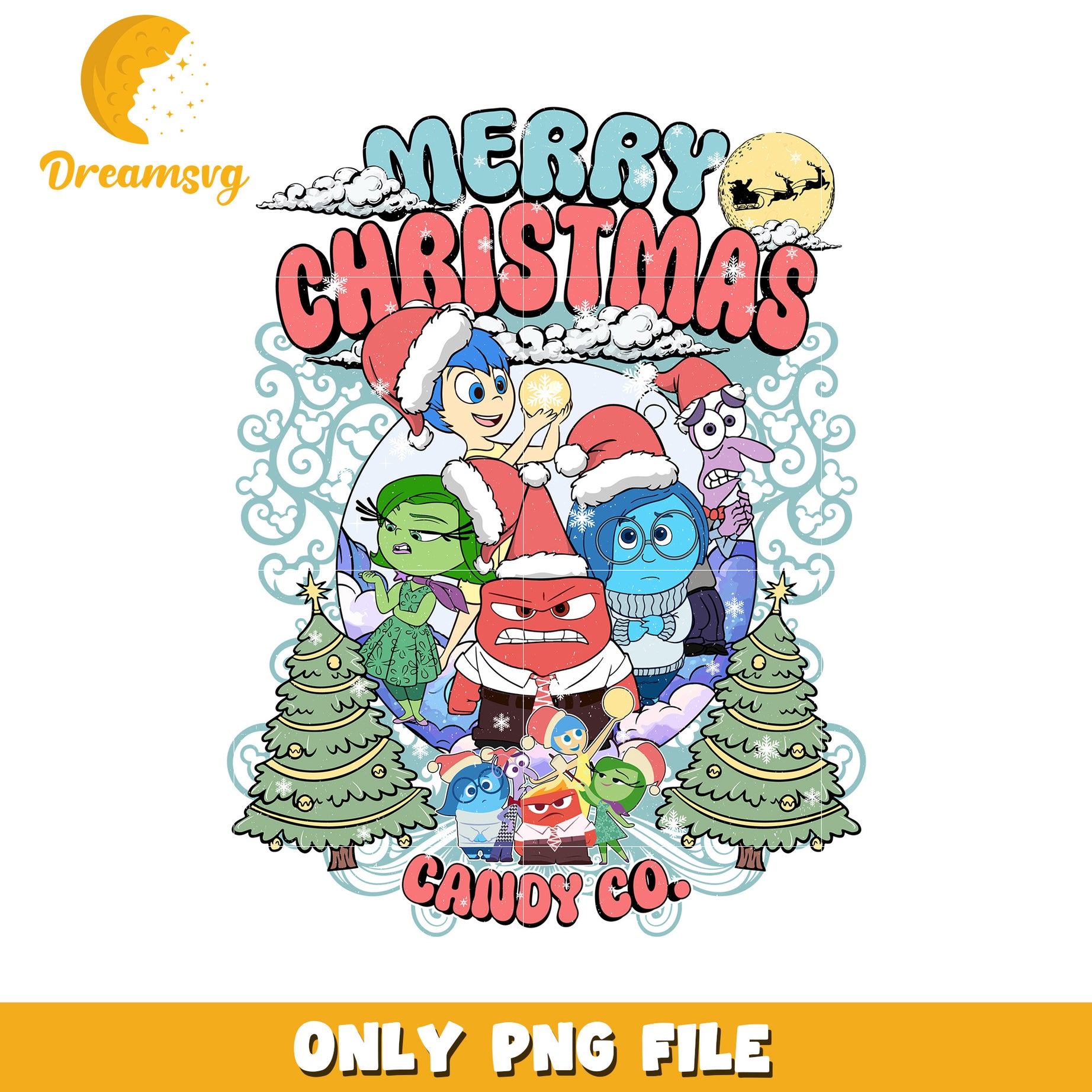 Chirstmas inside out design png, holiday cheer png, disney festive png
