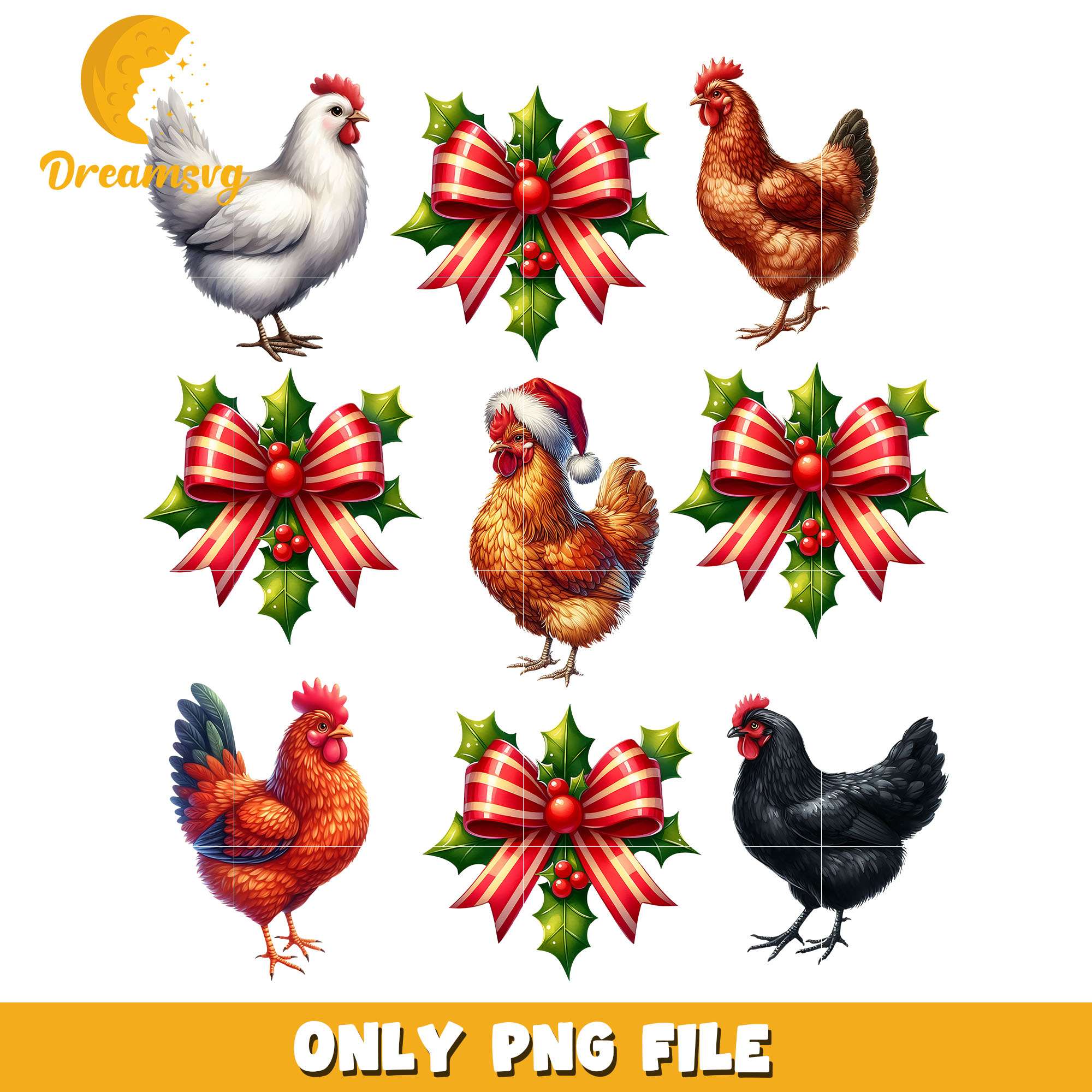 Chrismas bow and chicken png, christmas bow png, christmas png