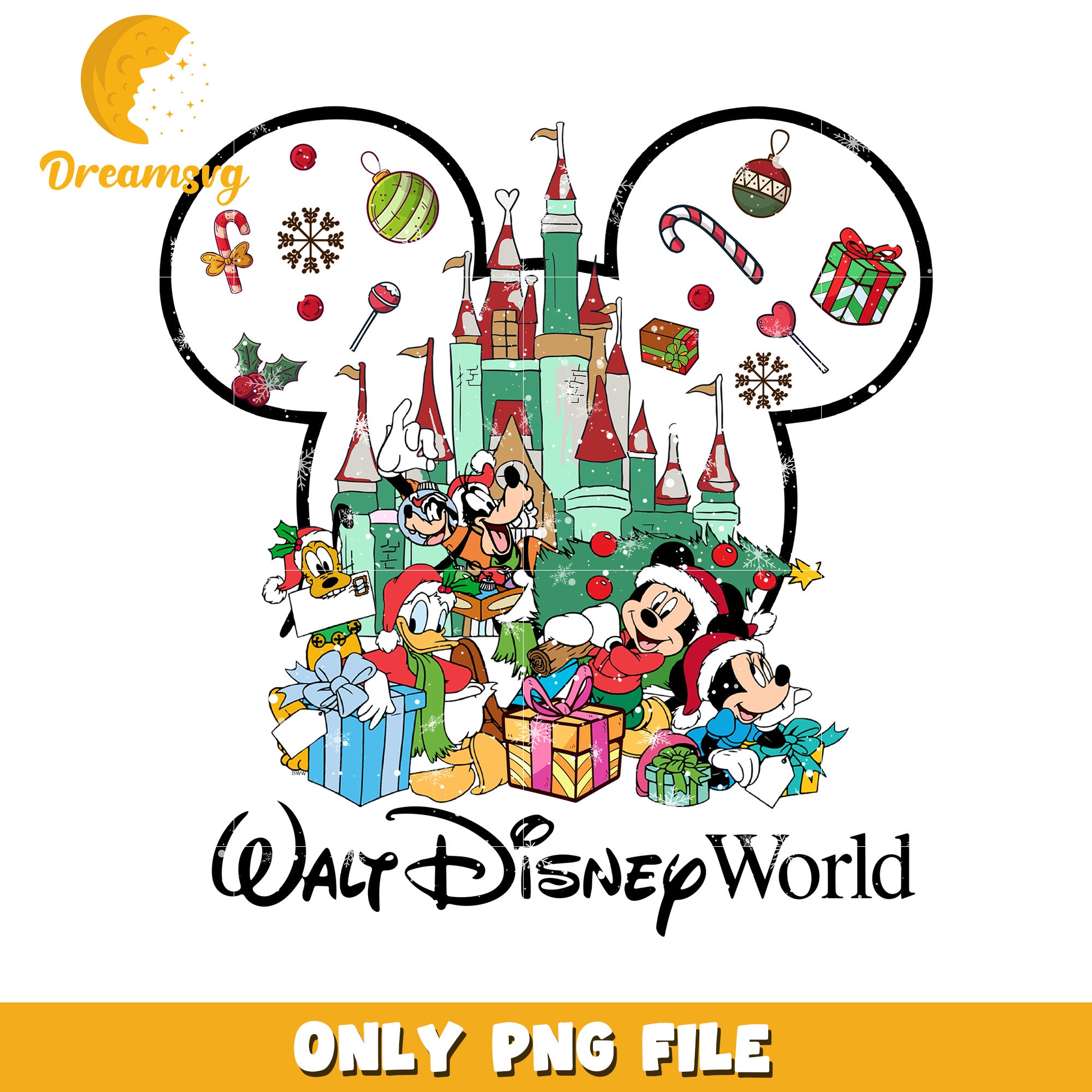 Chrismas disney world png, disney christmas art png, disney festive mood png