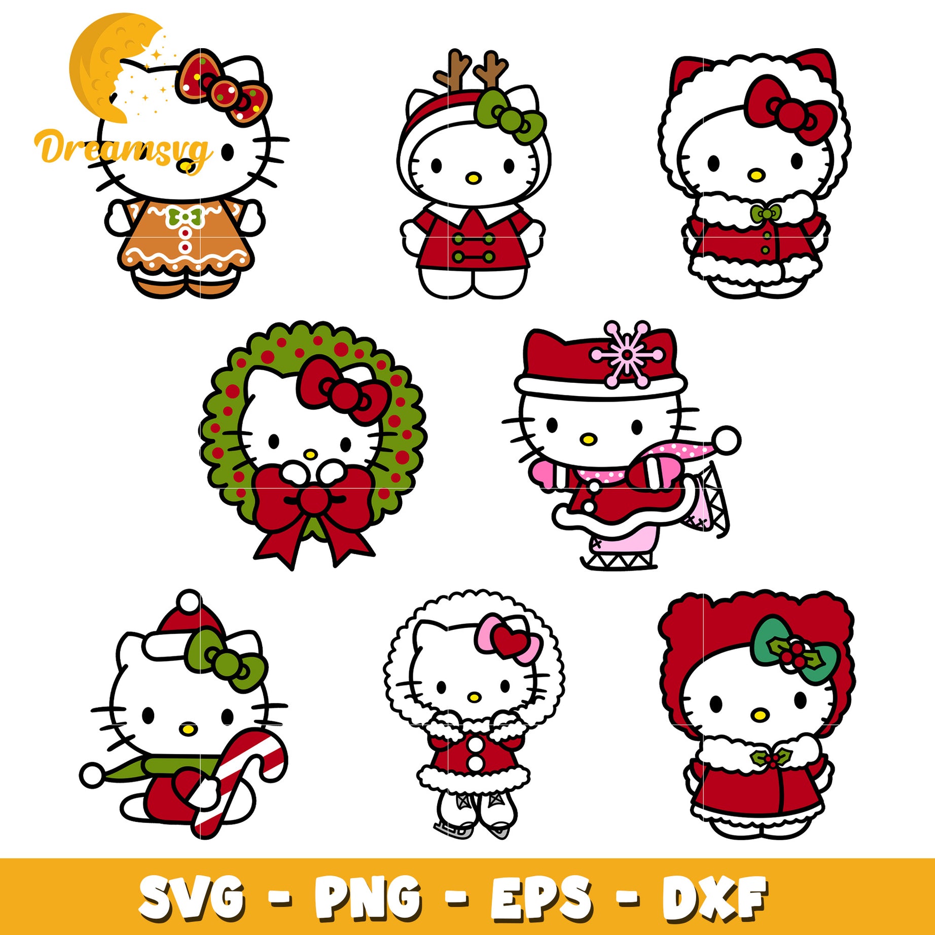 Hello kitty cartoon christmas design bundle svg, christmas hello kitty​ svg