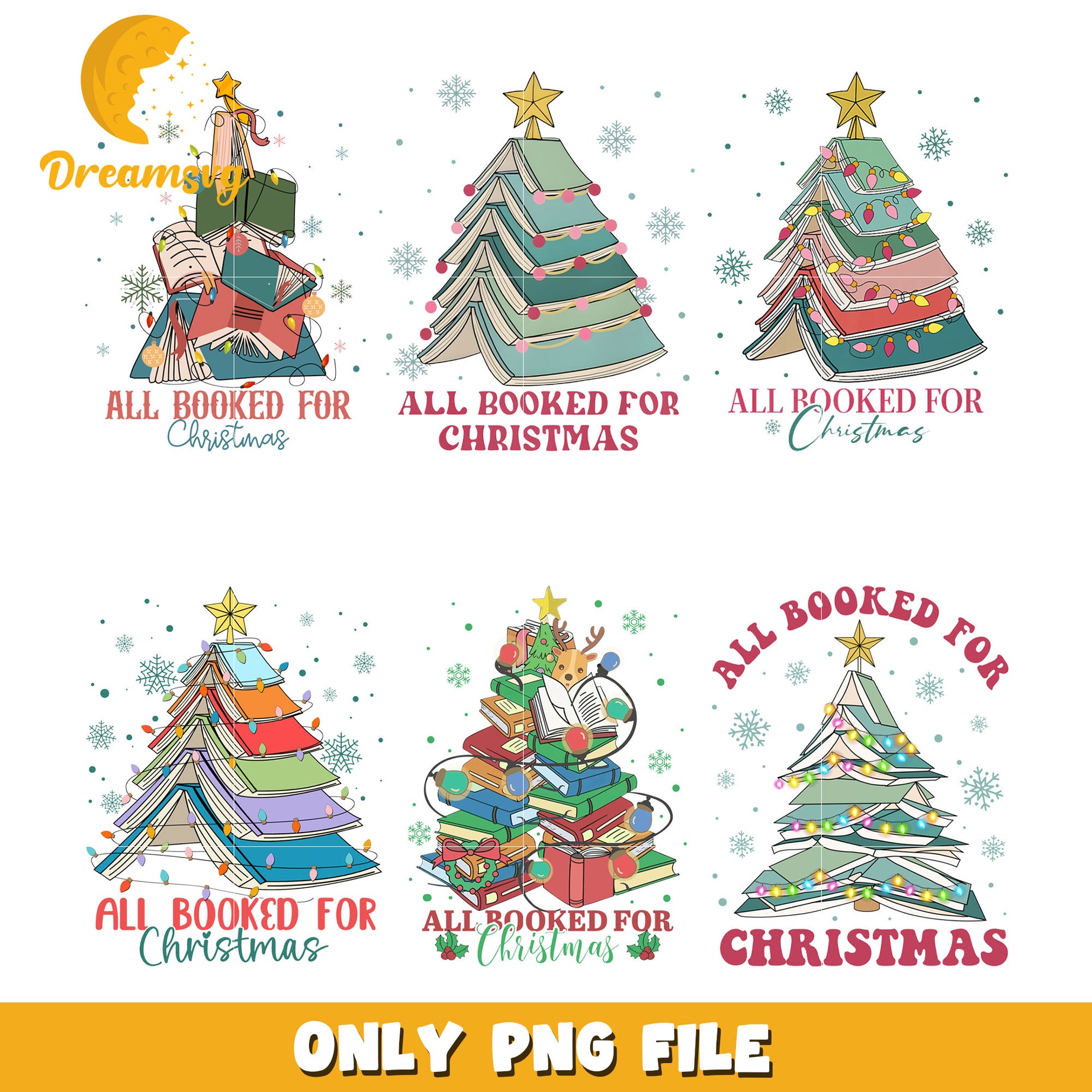 All booked for christmas bundle png, christmas tree books​ png